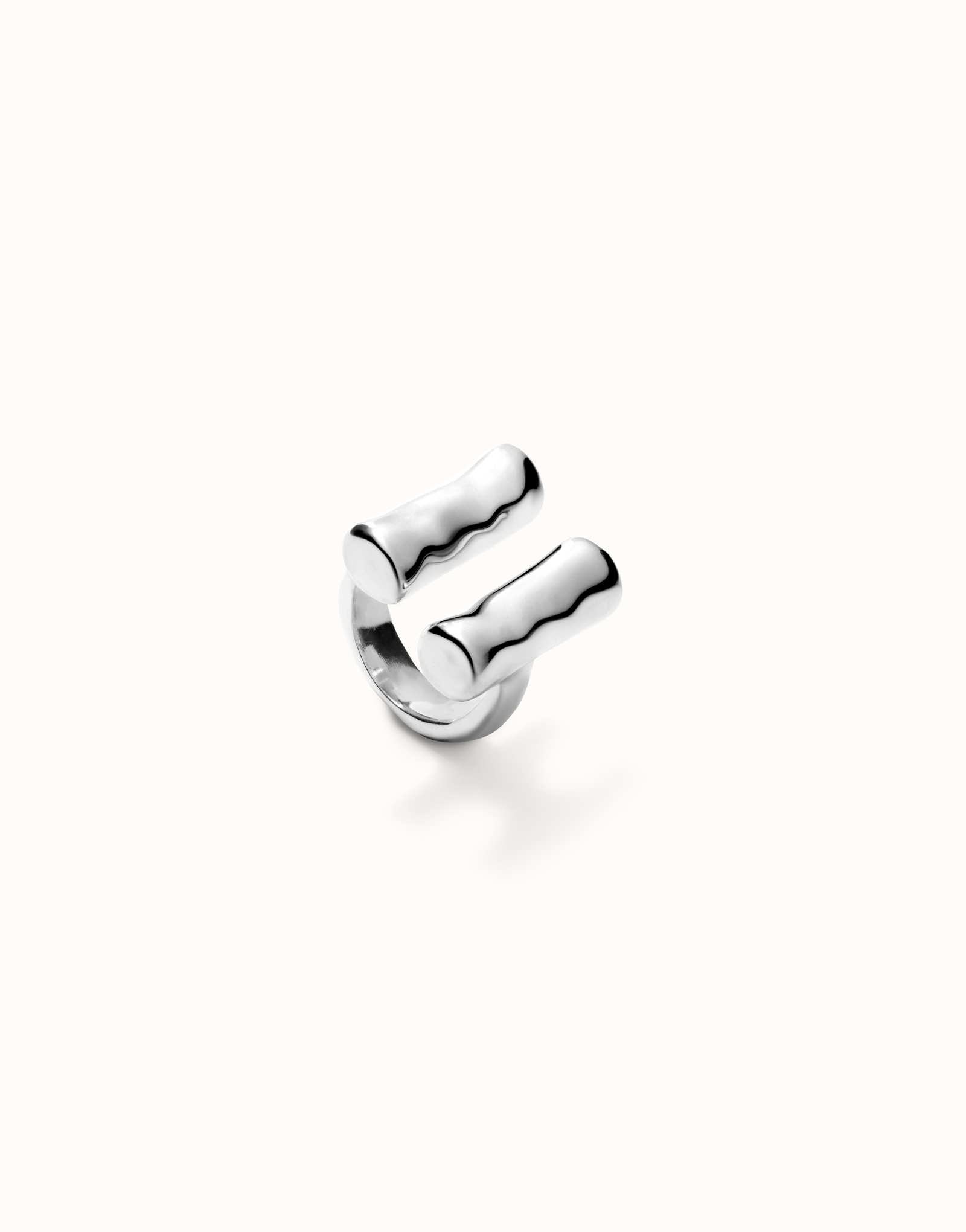 Anello placcato argento sterling con due tubi verticali, Argent, large thumbnail