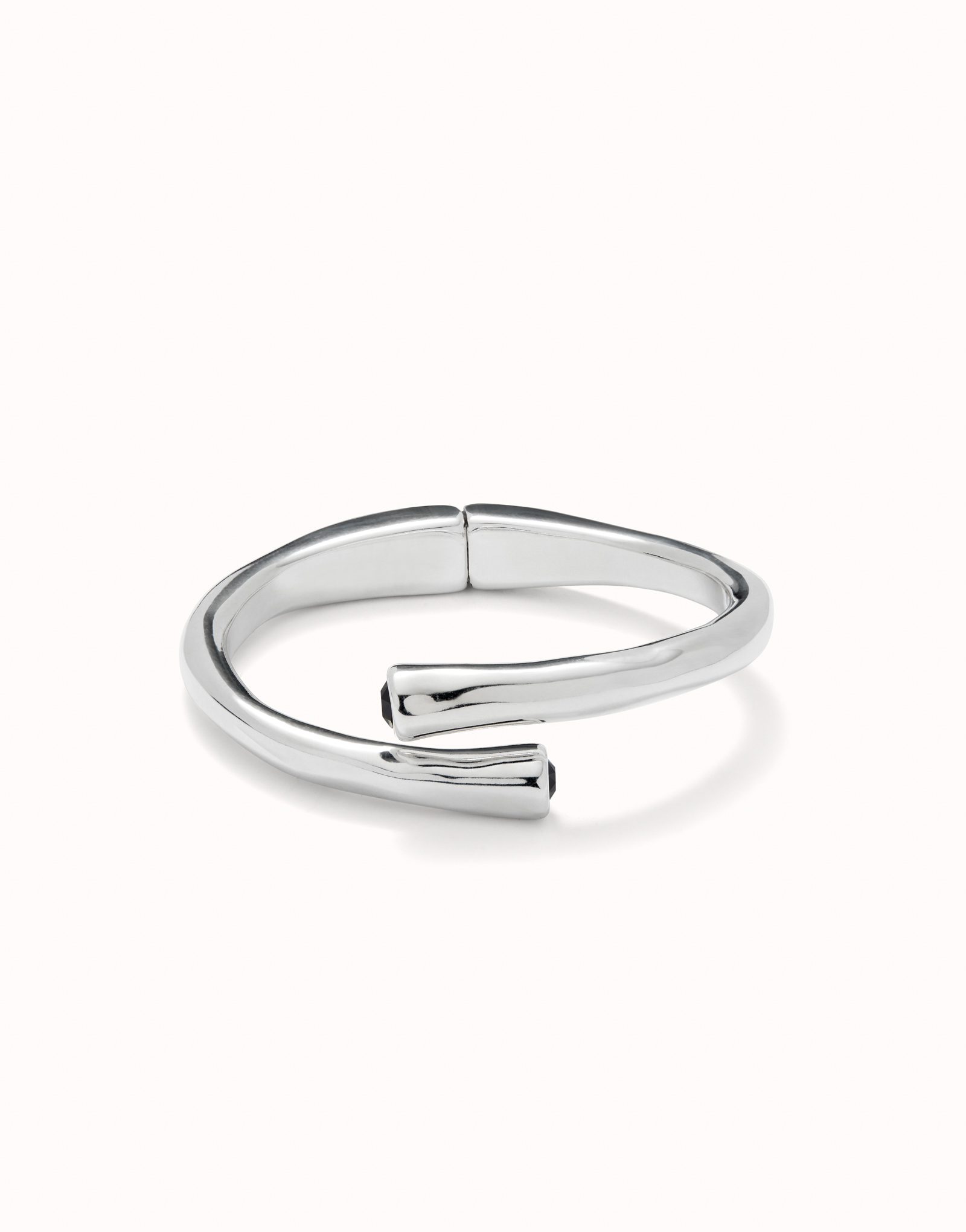 Bangle bracelet with two black crystal, Silver, large thumbnail