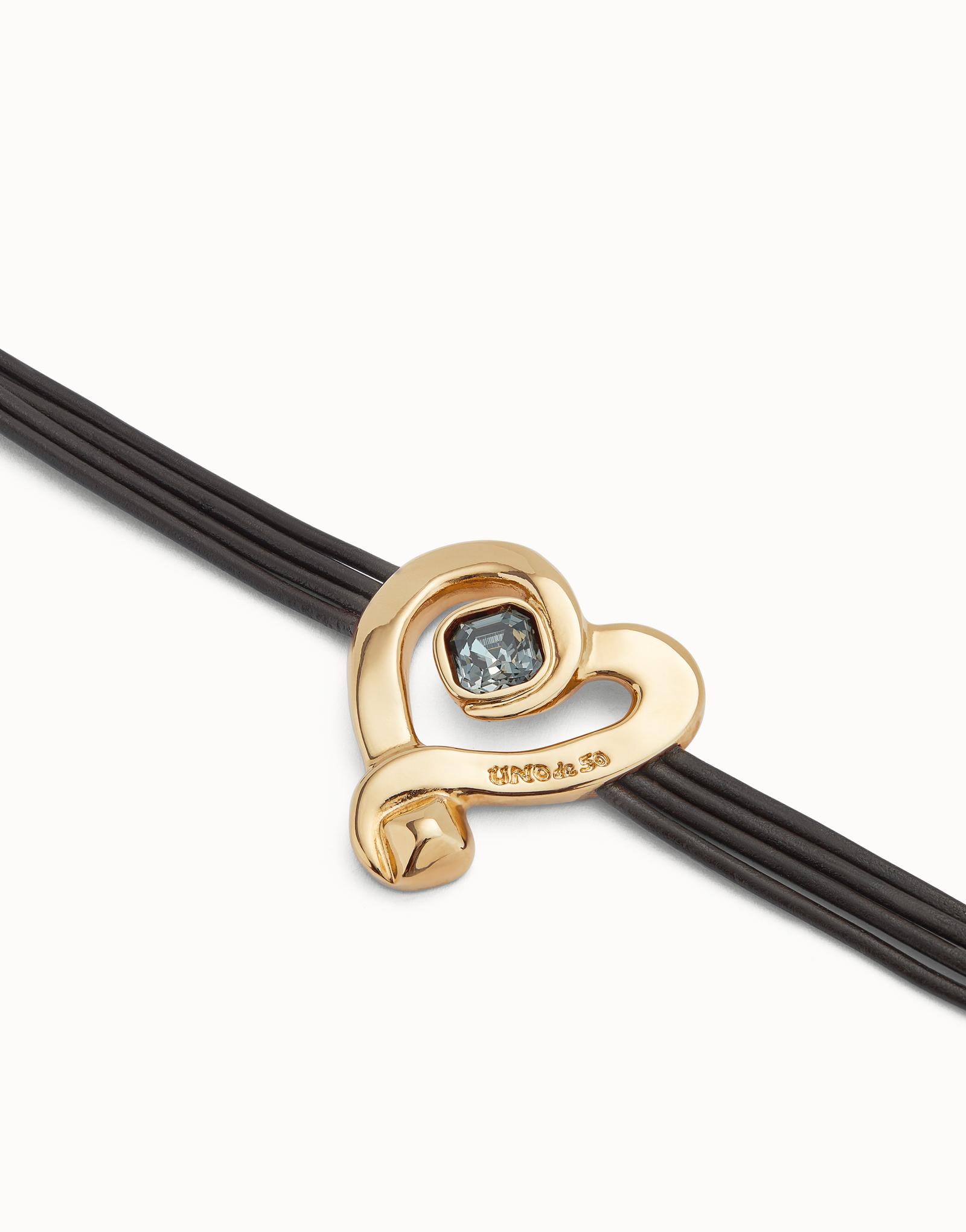 Multi strand leather bracelet with a heart, Golden, large thumbnail