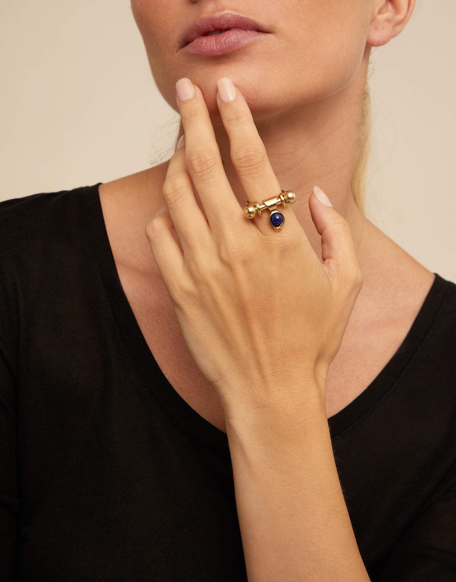 Charm with blue stone, Golden, large thumbnail