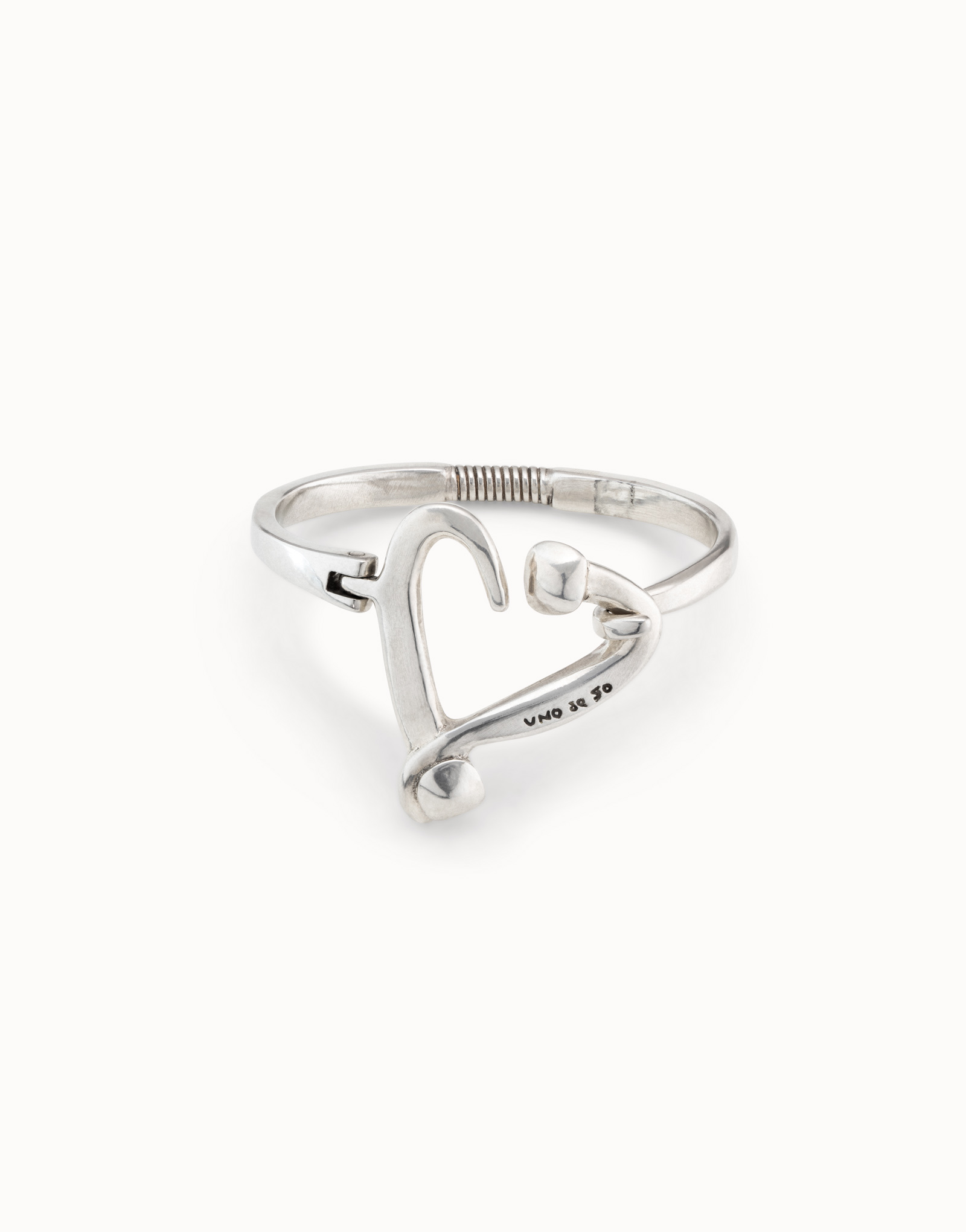 Bangle bracelet with nailed heart, Silver, large thumbnail