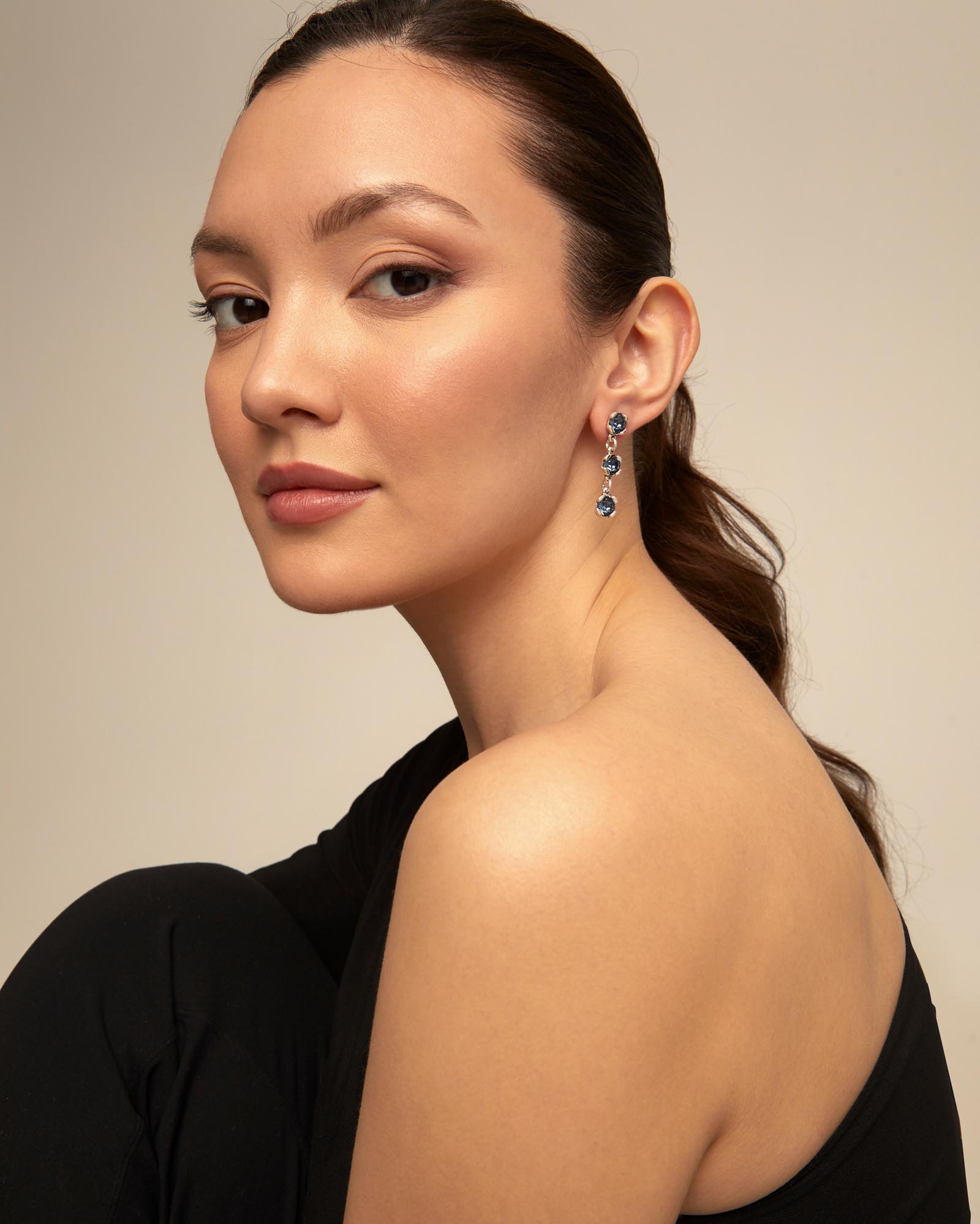 Drop earrings with blue crystals, Silver, large thumbnail