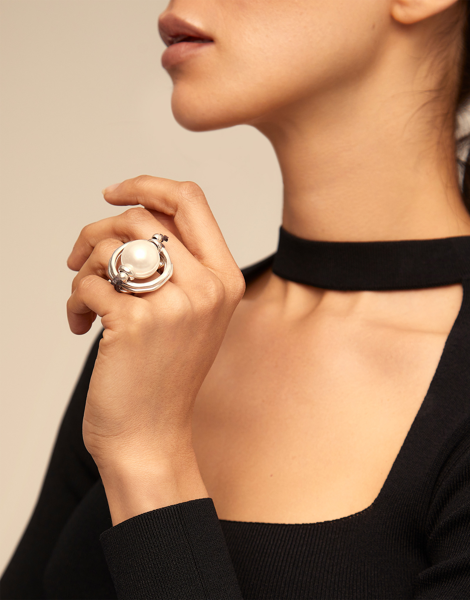 Pearl ring, Silver, large thumbnail