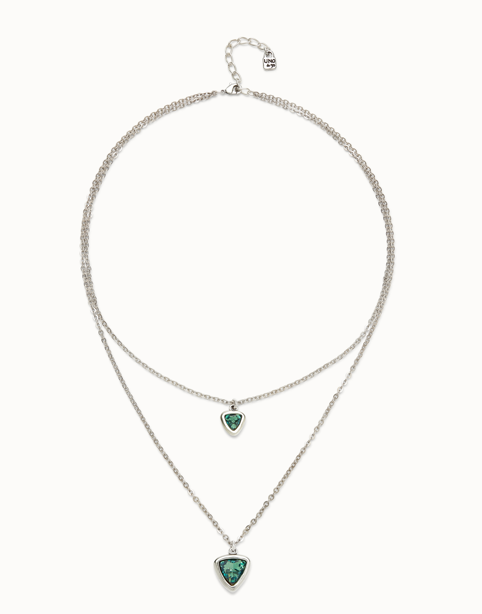 Multi-layer pendant link chain necklace with green crystal, Silver, large thumbnail