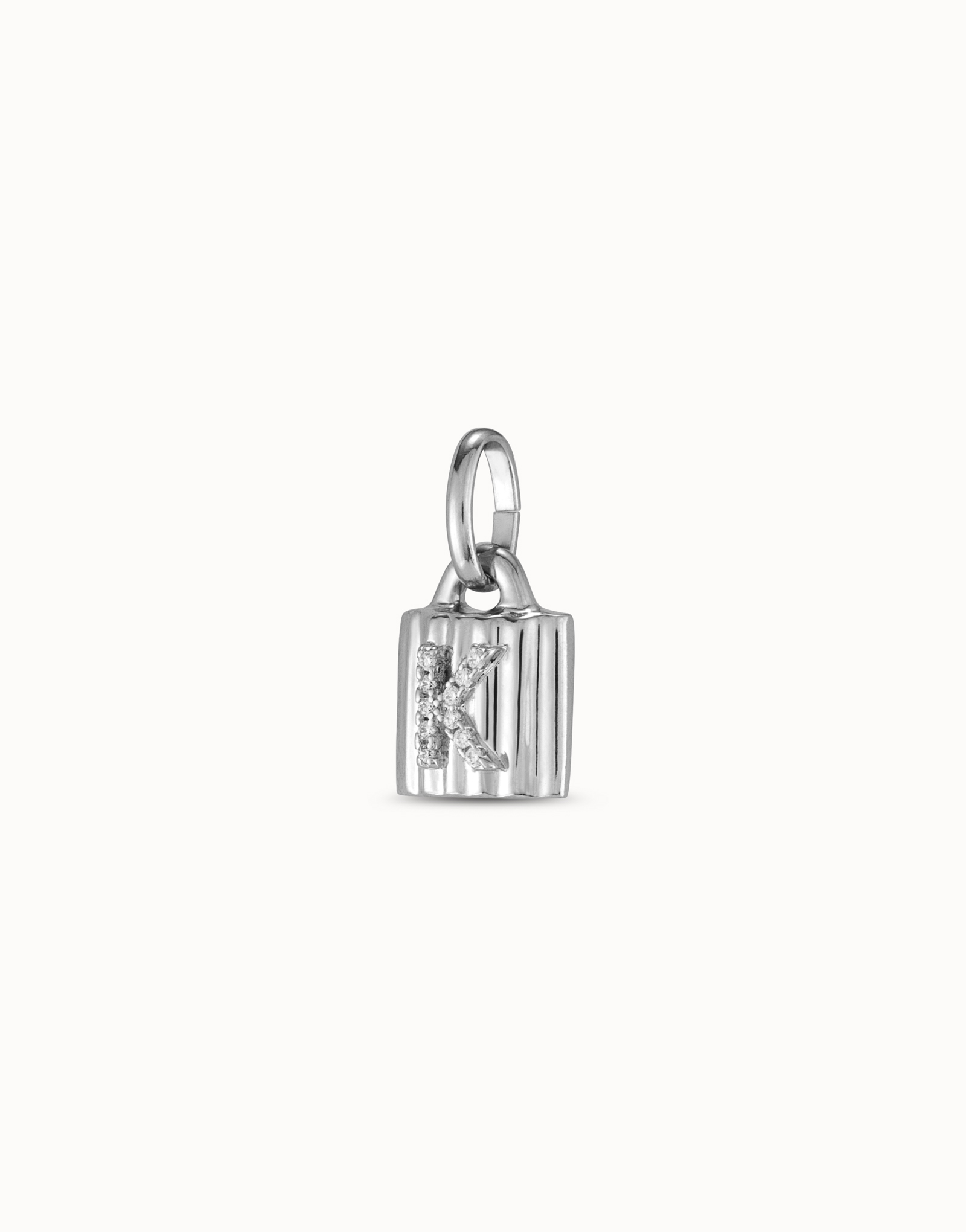 Sterling silver-plated padlock charm with topaz letter K, Silver, large thumbnail