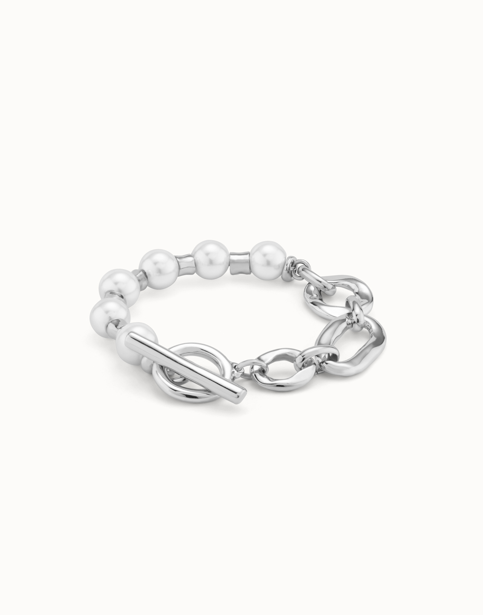Link chain bracelet with pearls, Silver, large thumbnail