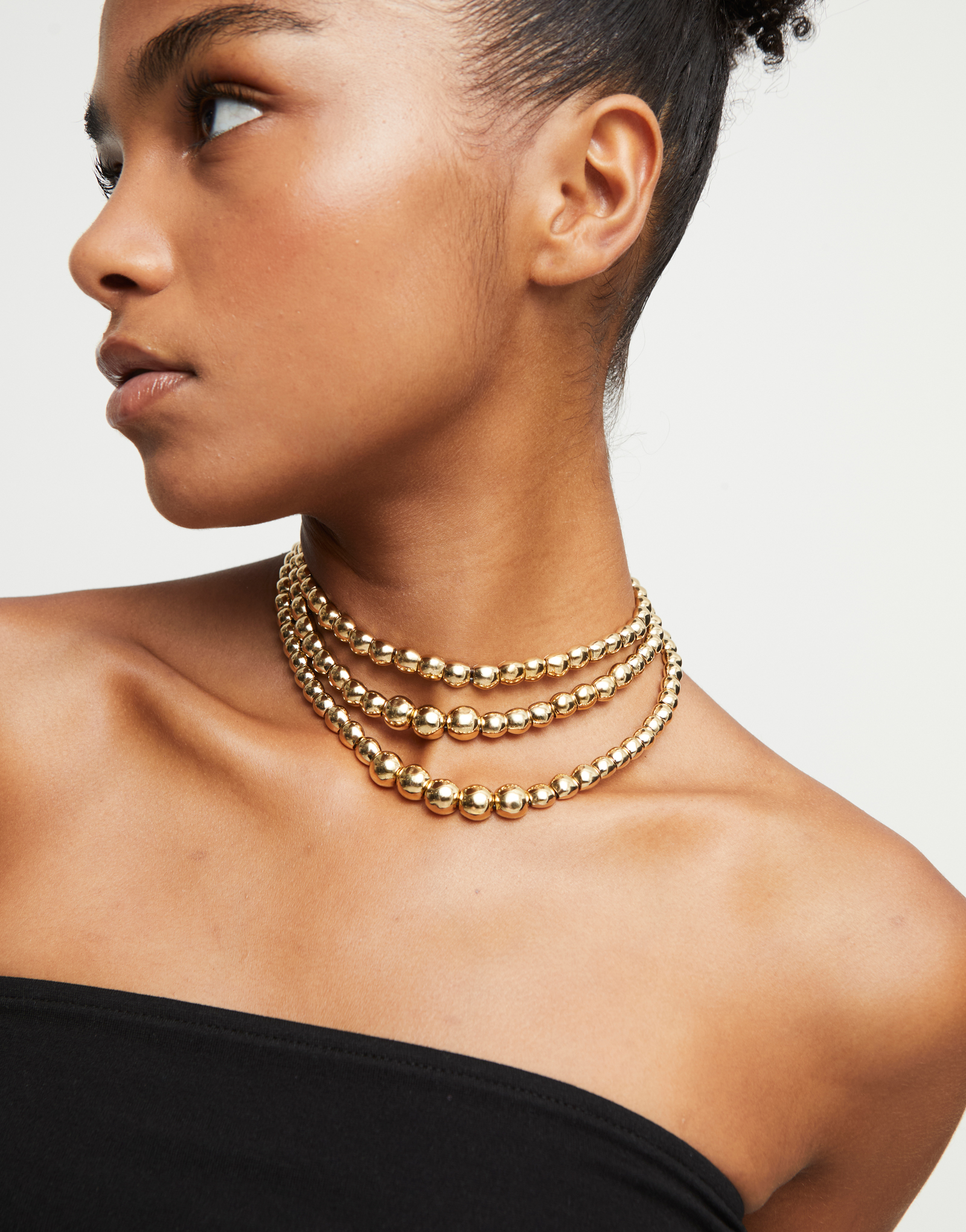 Three strand short beaded necklace, Golden, large thumbnail