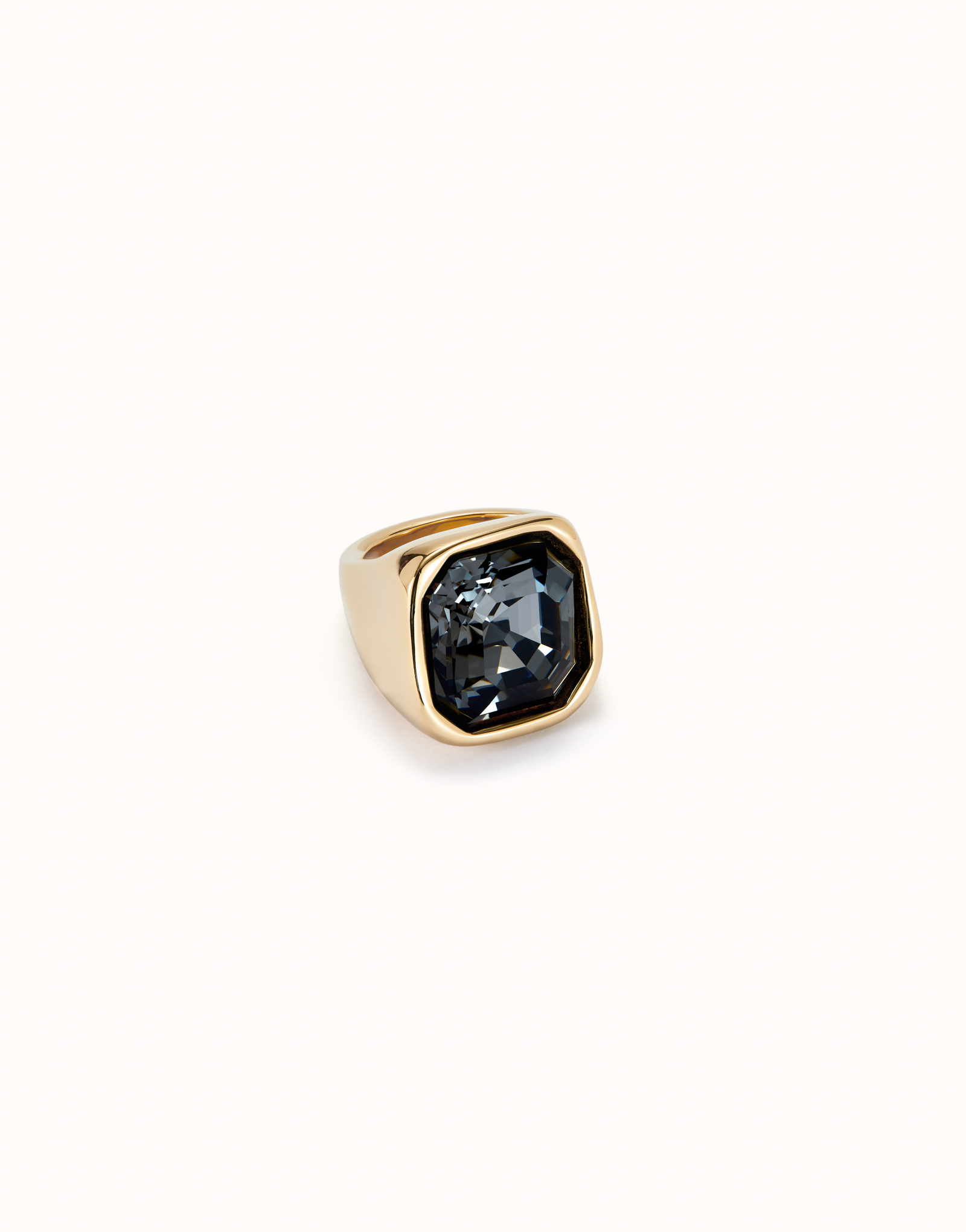 Square shape ring with crystal, Golden, large thumbnail