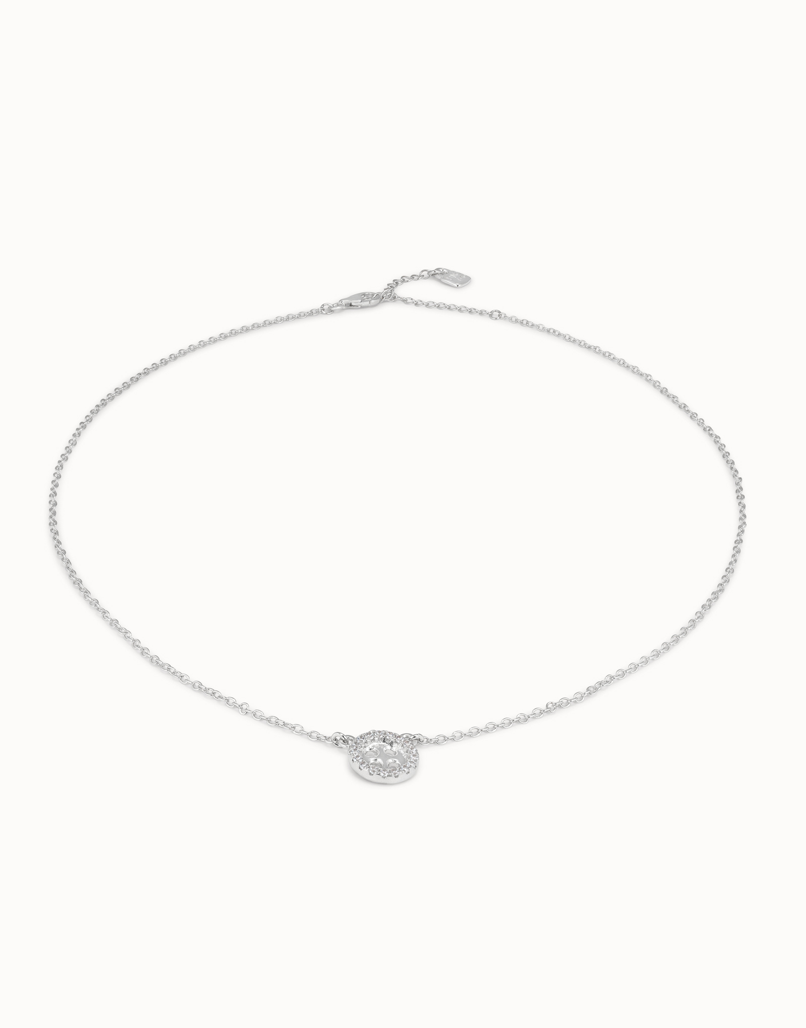 Chain pendant necklace  with buttton, Silver, large thumbnail