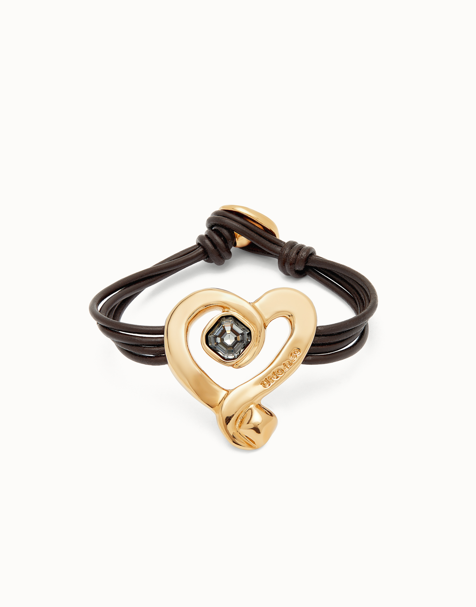 Multi strand leather bracelet with a heart, Golden, large thumbnail