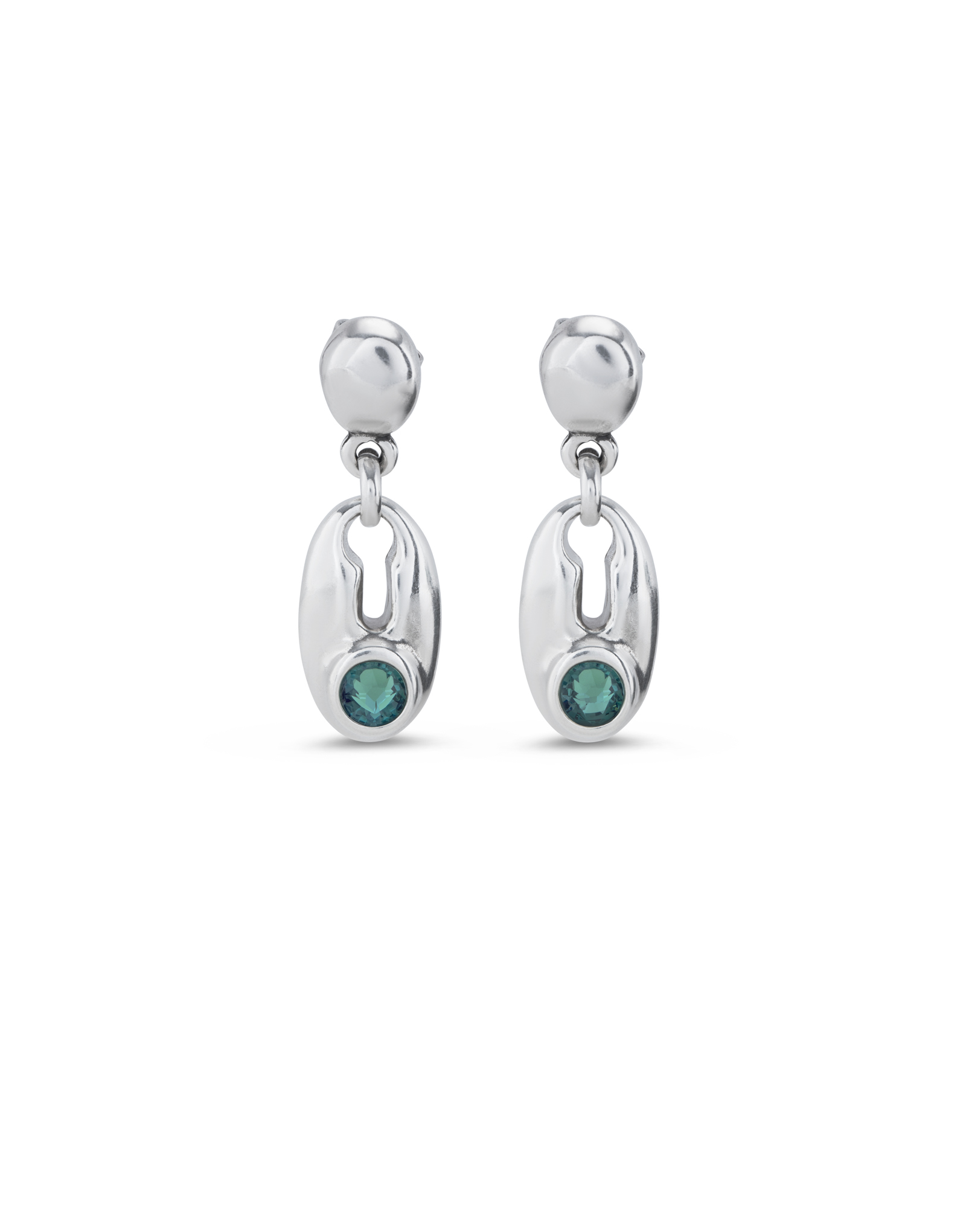 Drop earrings with green crystal, Silver, large thumbnail