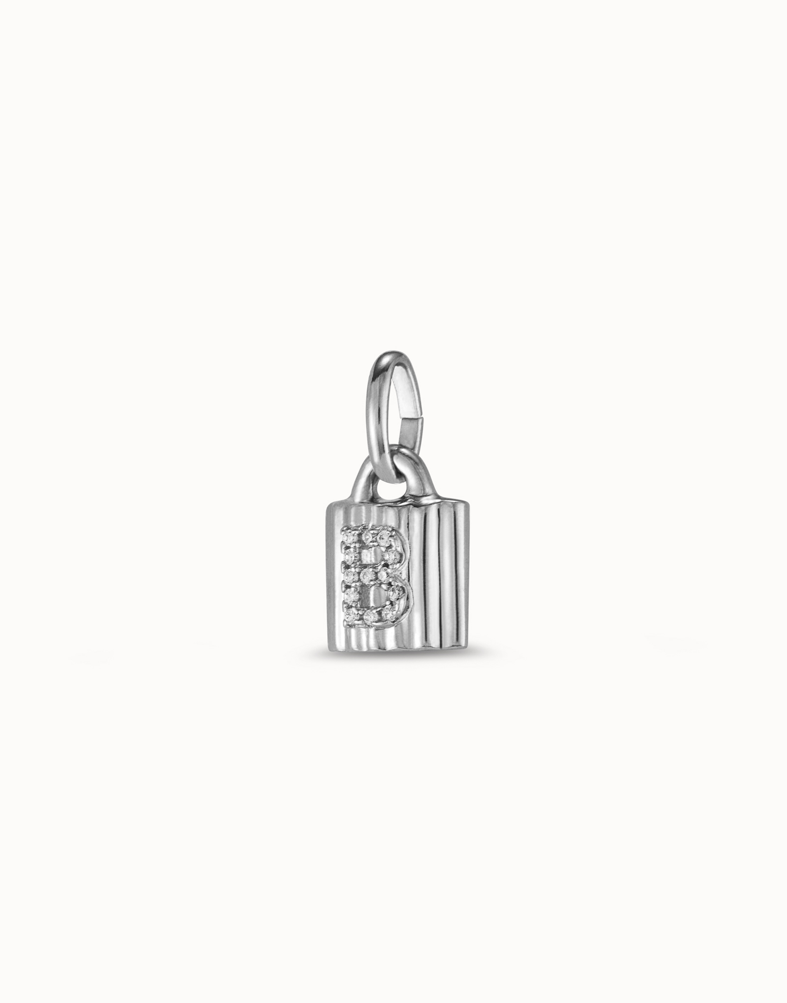Sterling silver-plated padlock charm with topaz letter B, Silver, large thumbnail
