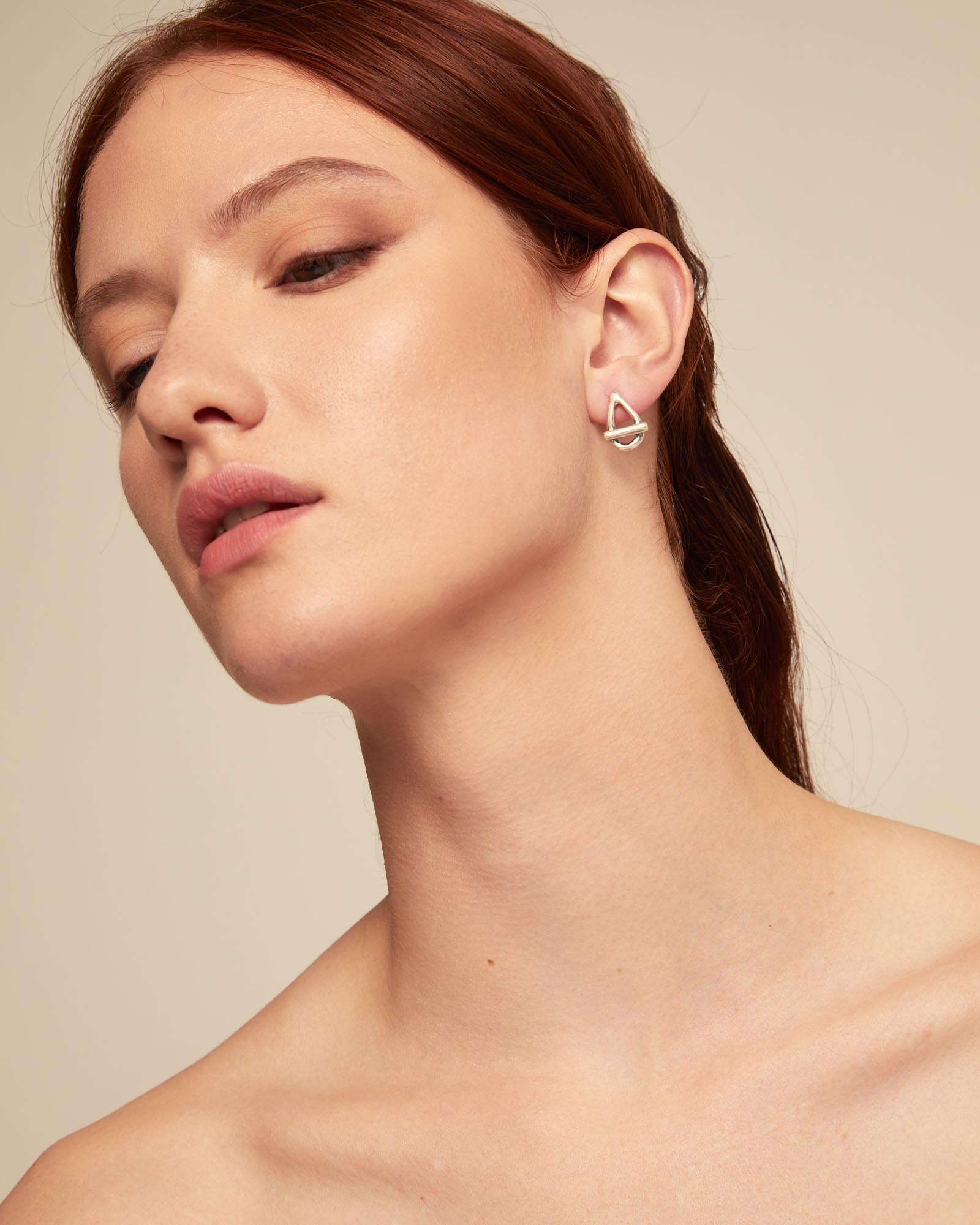 Drop oval link shaped earrings, Silver, large thumbnail