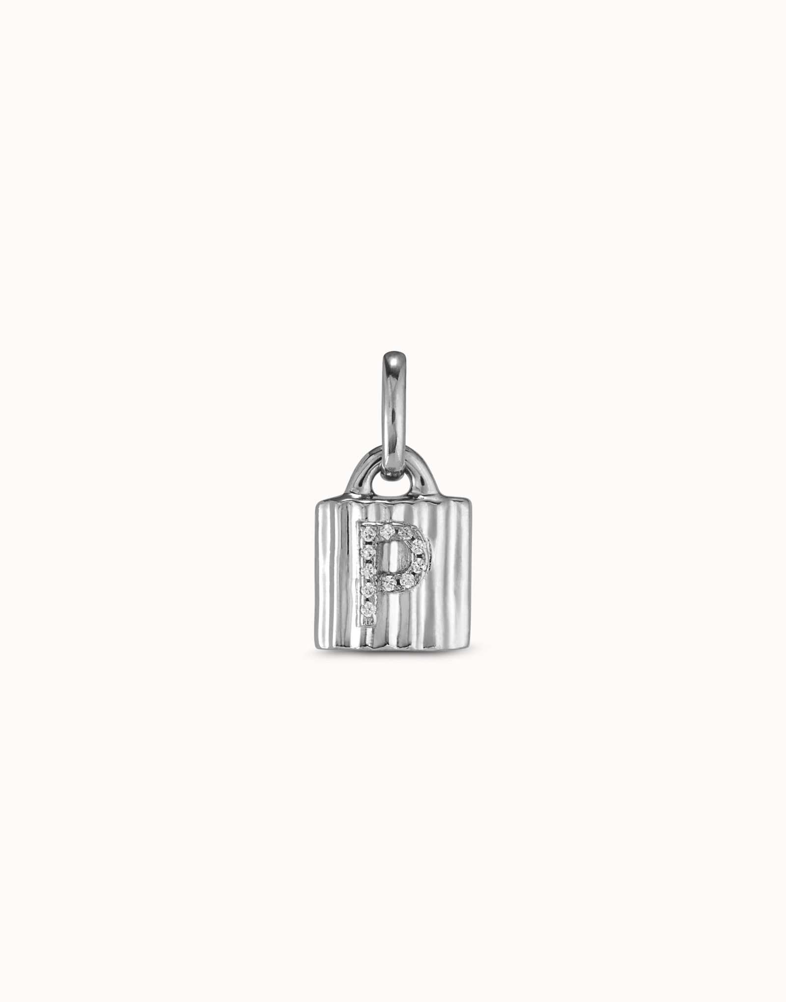 Sterling silver-plated padlock charm with topaz letter P, Silver, large thumbnail