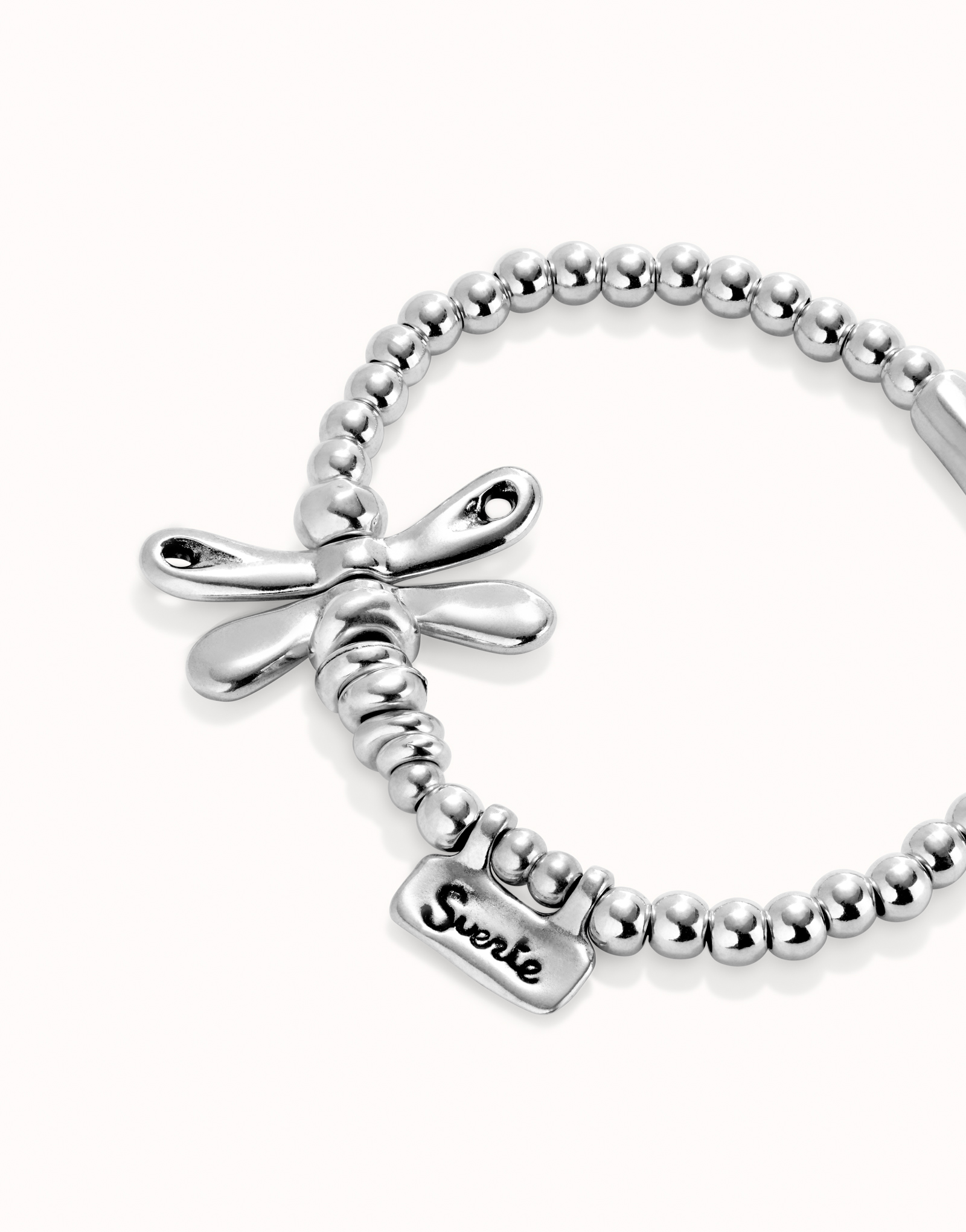 Elastic bracelet with sterling silver-plated dragonfly, Silver, large thumbnail