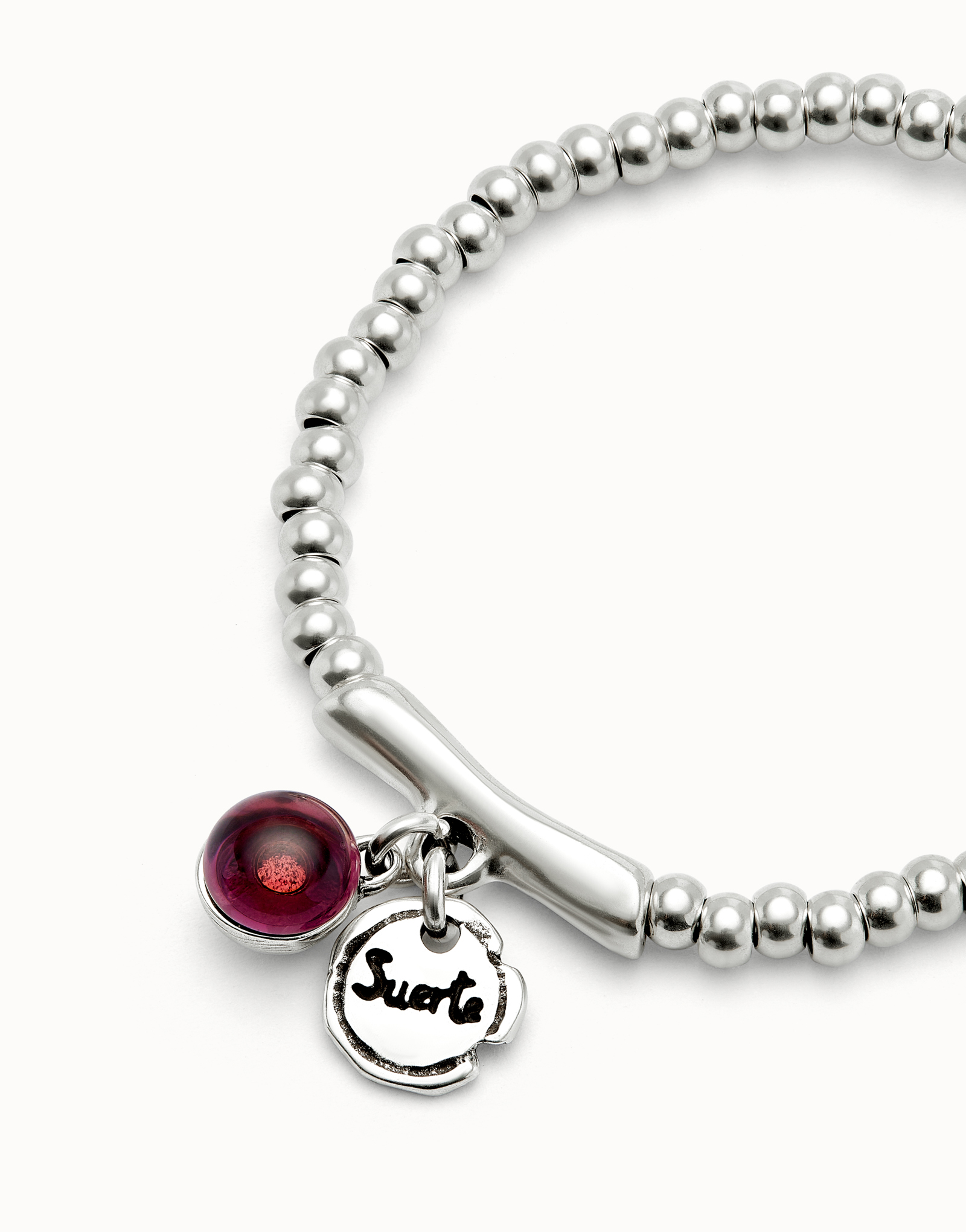Bracciale a sfere placcate argento Sterling con cristallo di Murano rosso, Argent, large thumbnail