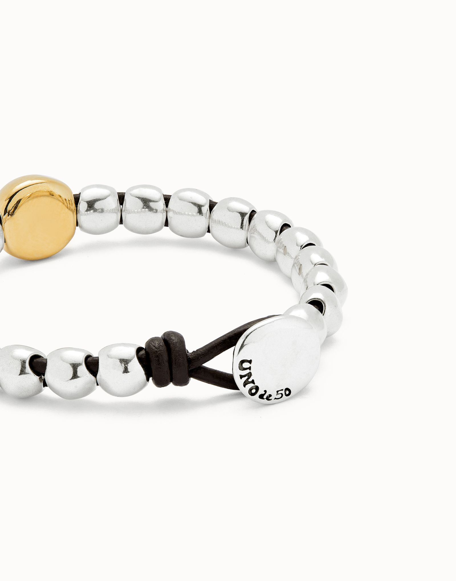 Leather bracelet with a large bead, Golden, large thumbnail