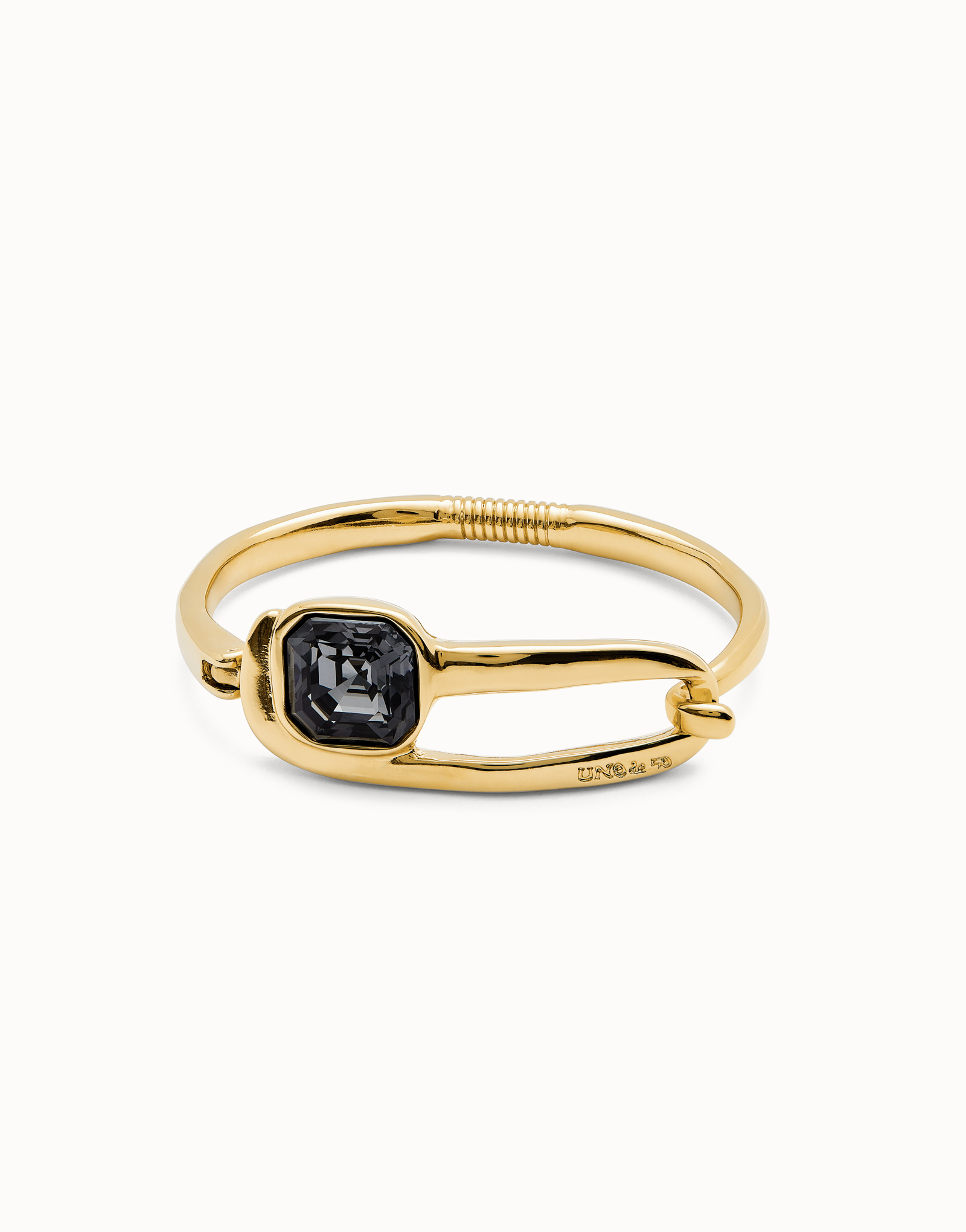 Bangle bracelet with a black crystal, Golden, large thumbnail