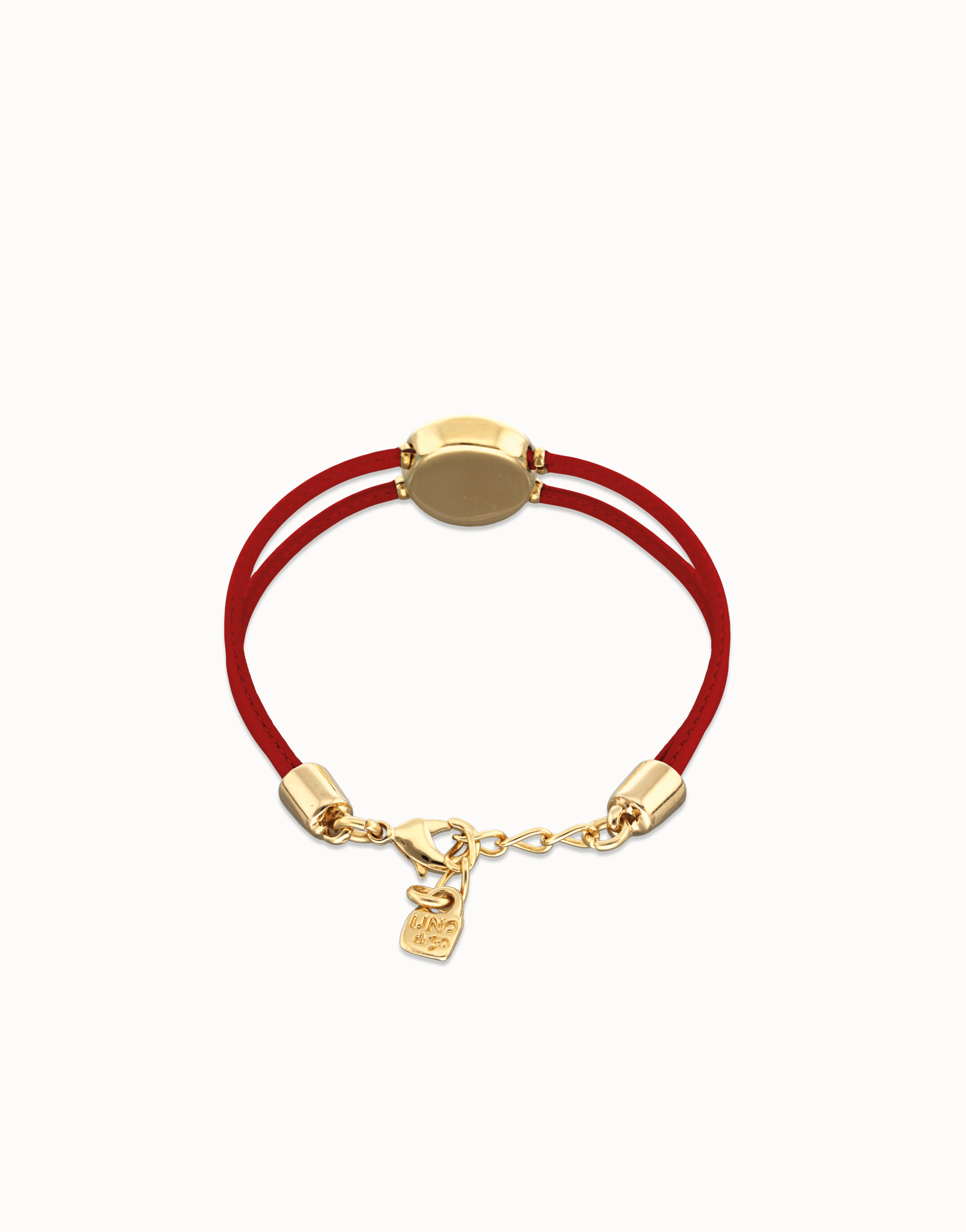Double red leather birthstone bracelet with eye, Golden, large thumbnail