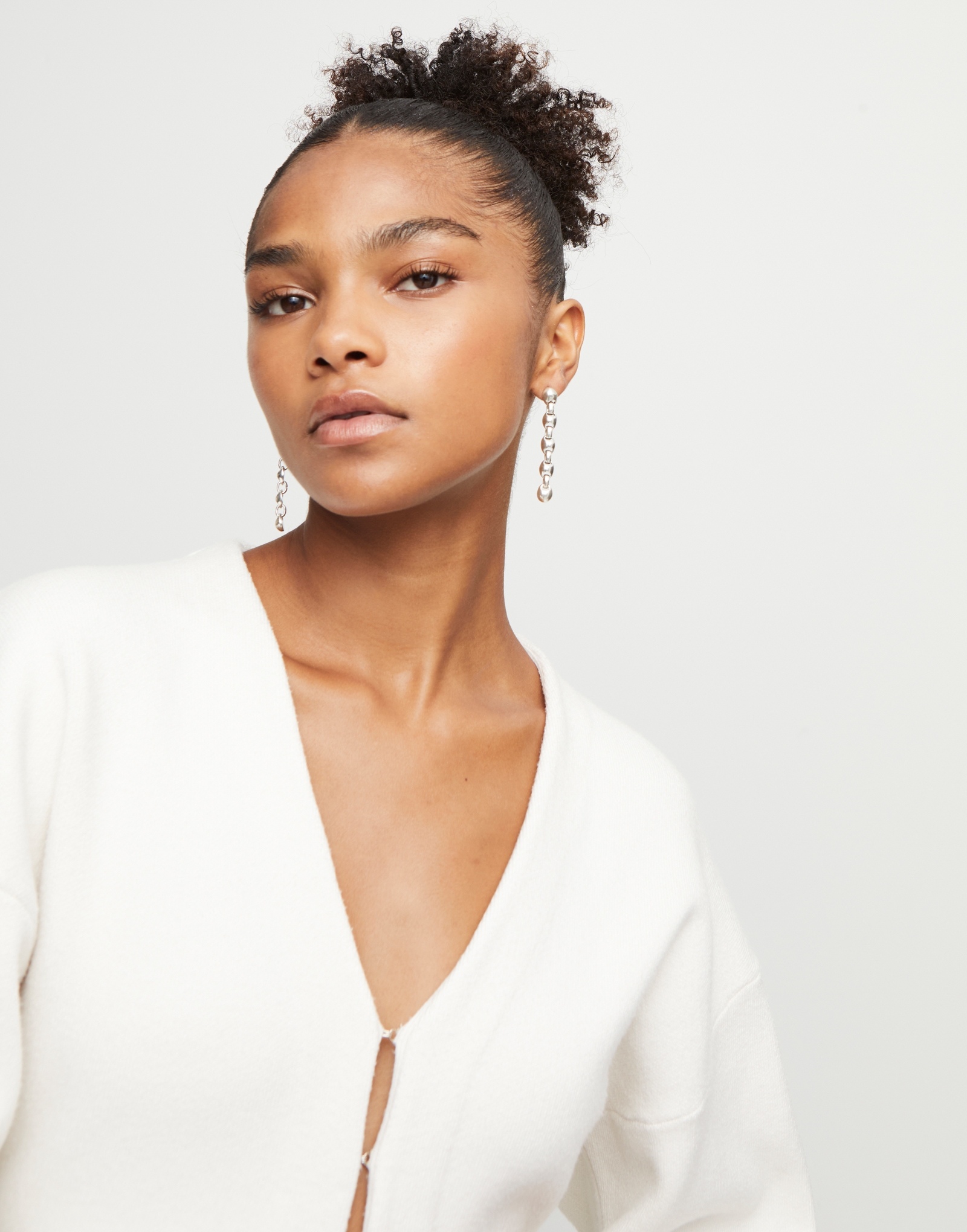 Orecchini lunghi placcati argento Sterling con maglie a forma di sfere, Argent, large thumbnail