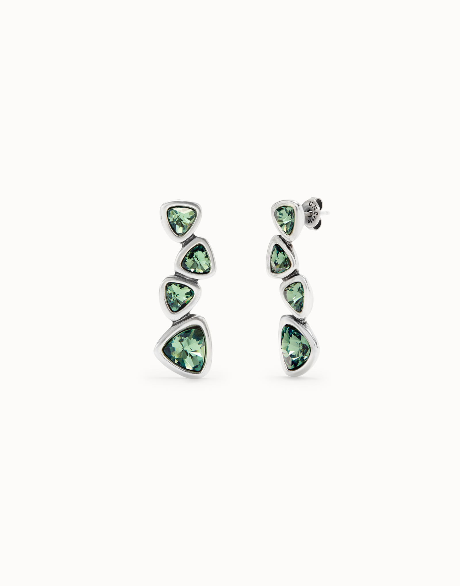 Drop earrings with green crystals, Silver, large thumbnail