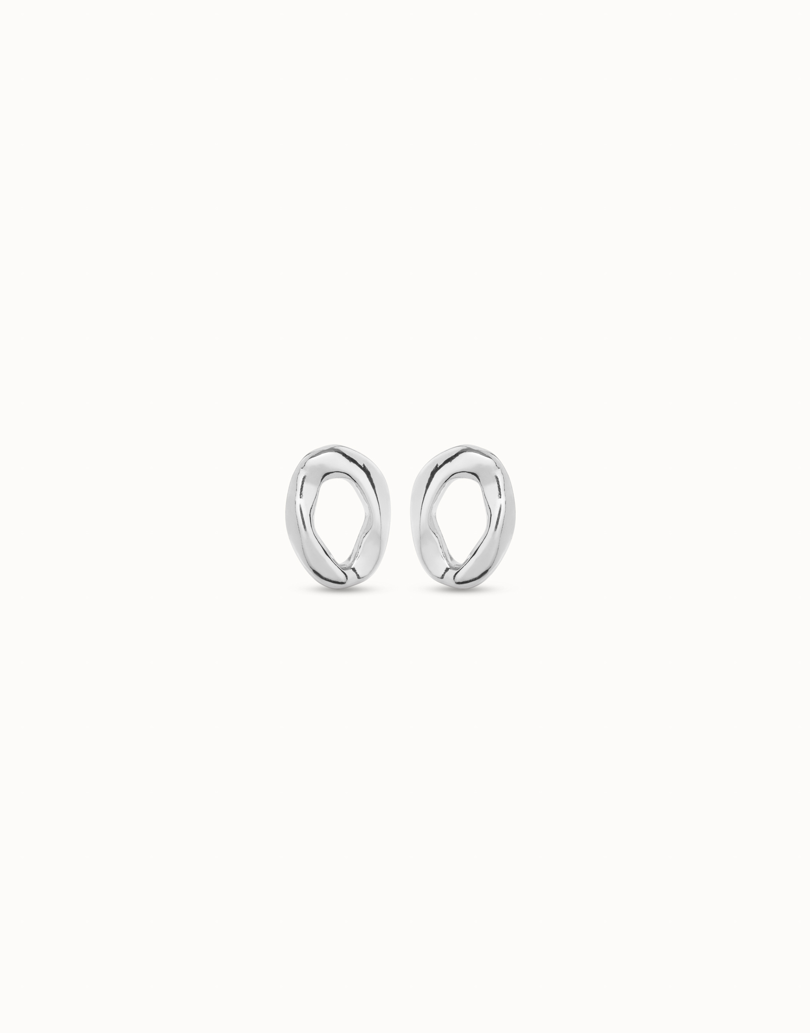 Oval link shape stud earrings, Silver, large thumbnail