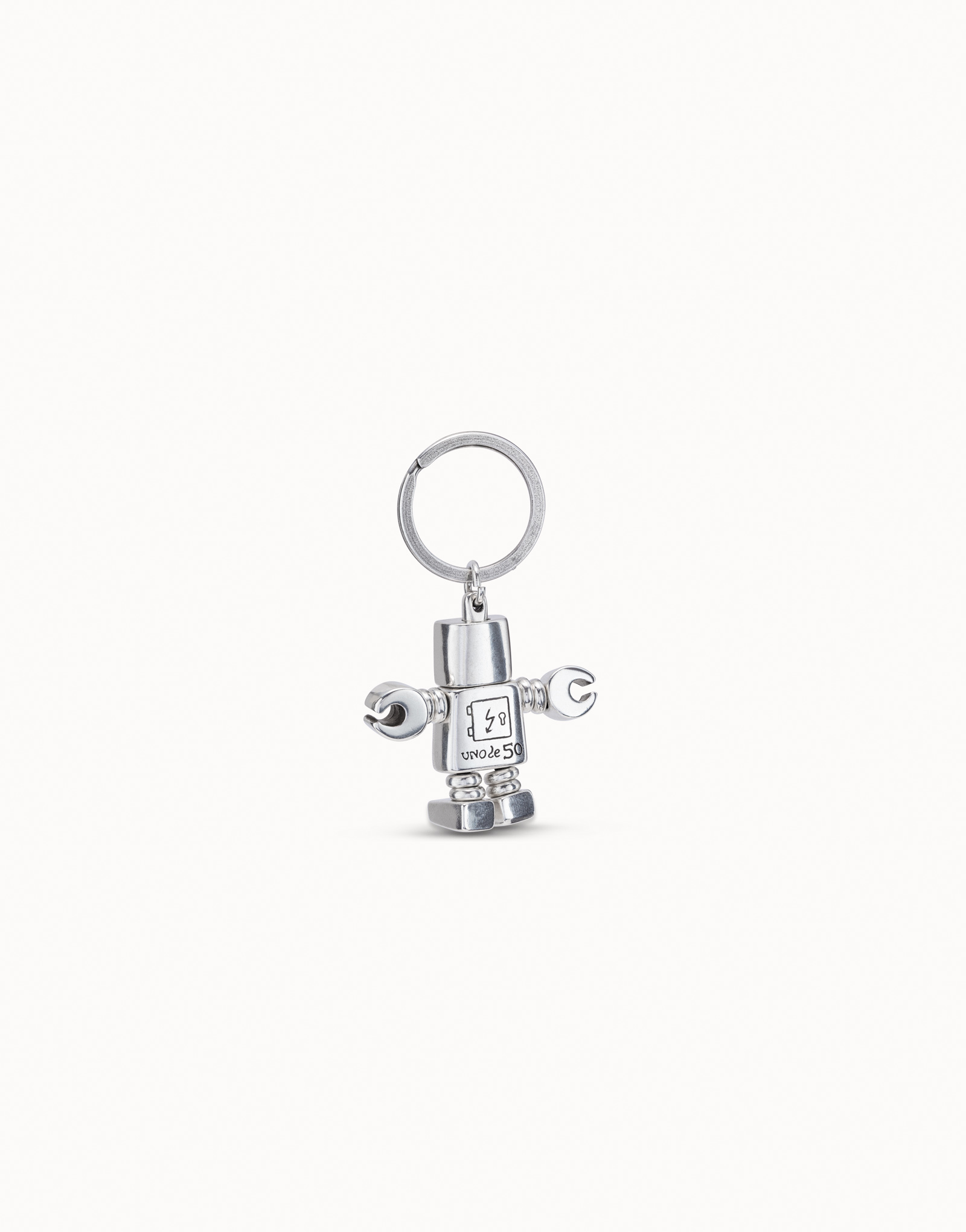 Portachiavi robot e logo inciso in argento Sterling, , large thumbnail