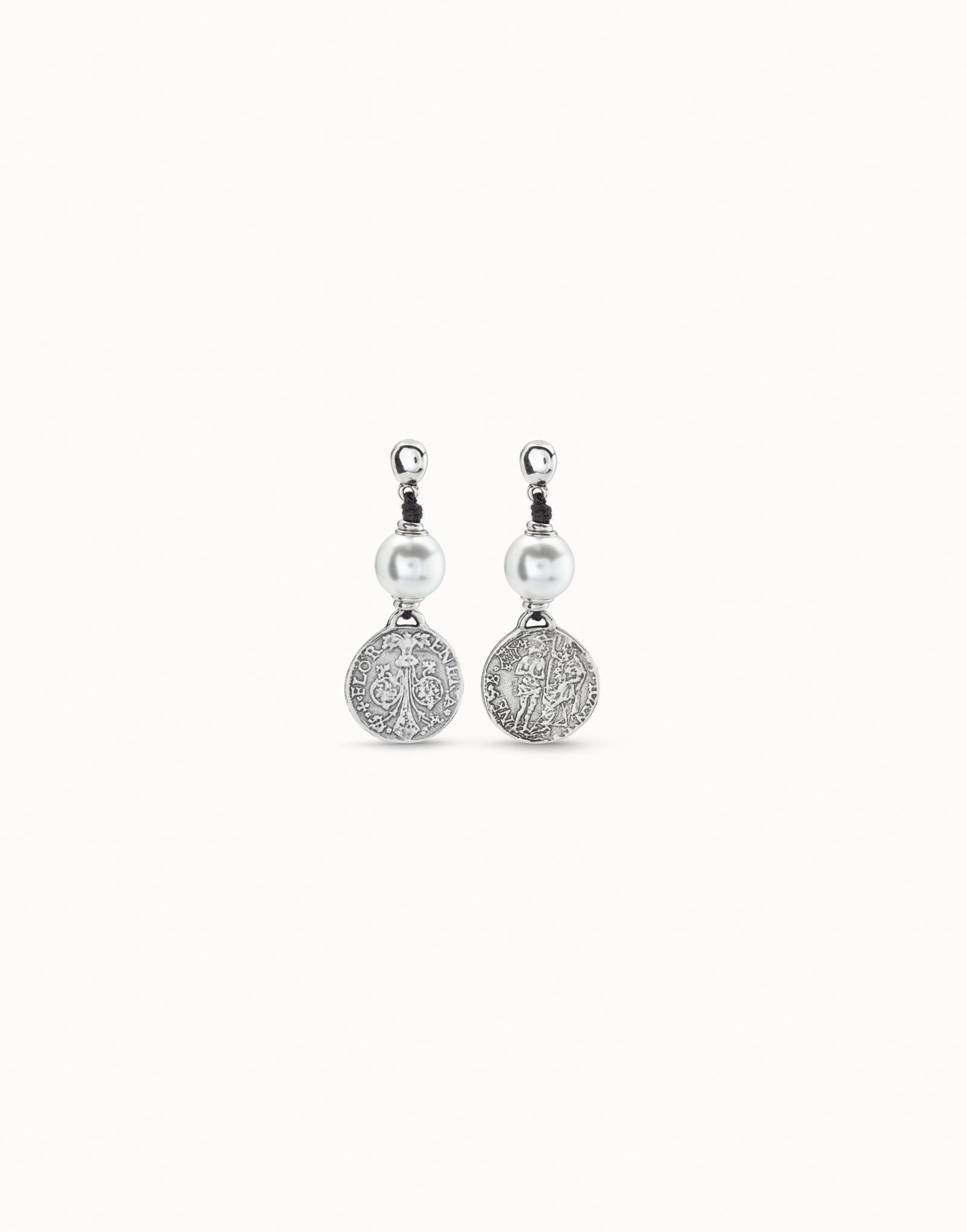 Drop earrings with pearl, Silver, large thumbnail