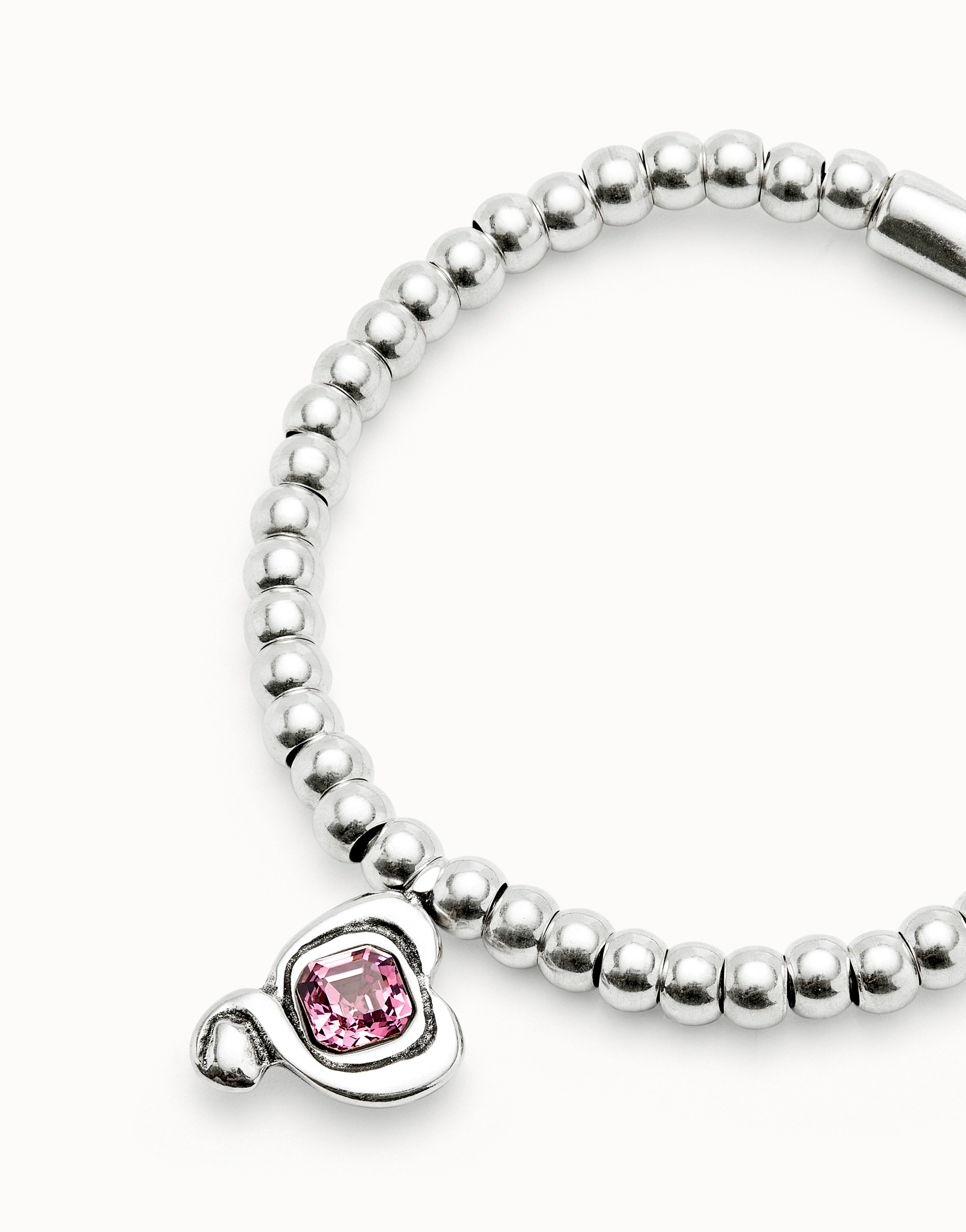 Bracciale a sfere placcate argento Sterling con cuore con cristallo rosa, Argent, large thumbnail