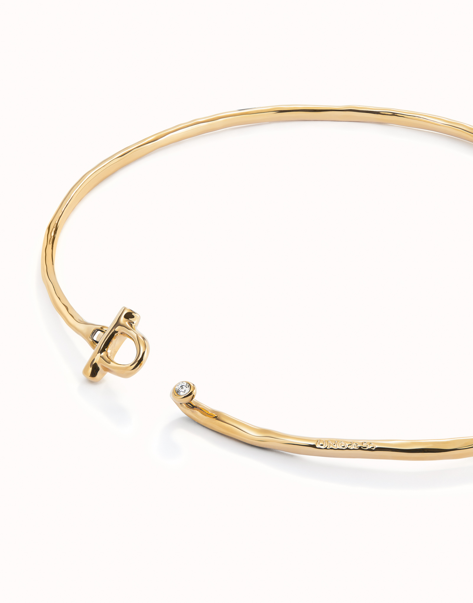 Collier rigide avec fermoir frontal double plaqué or 18 carats avec topaze blanc, Or, large thumbnail