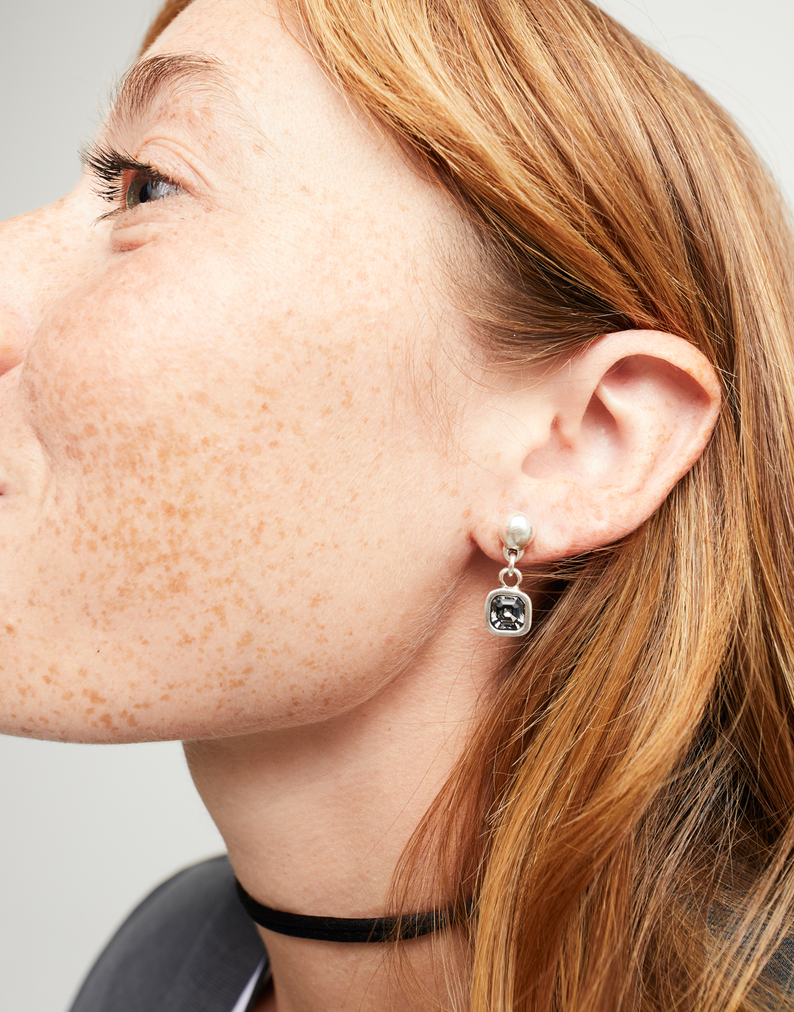 Drop earrings with black crystal, Silver, large thumbnail