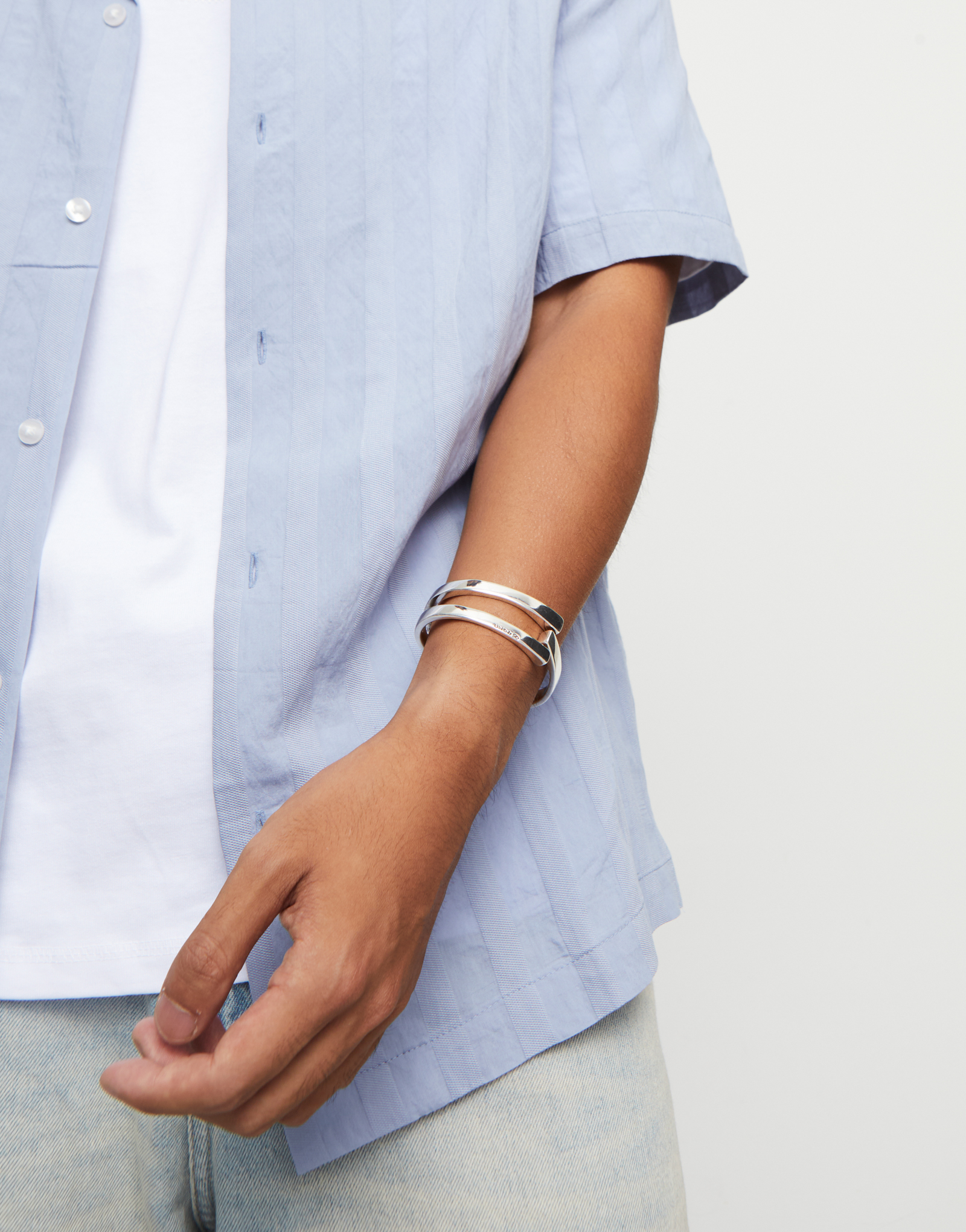 Pulsera rigida bañada en plata de ley, Plateado, large thumbnail