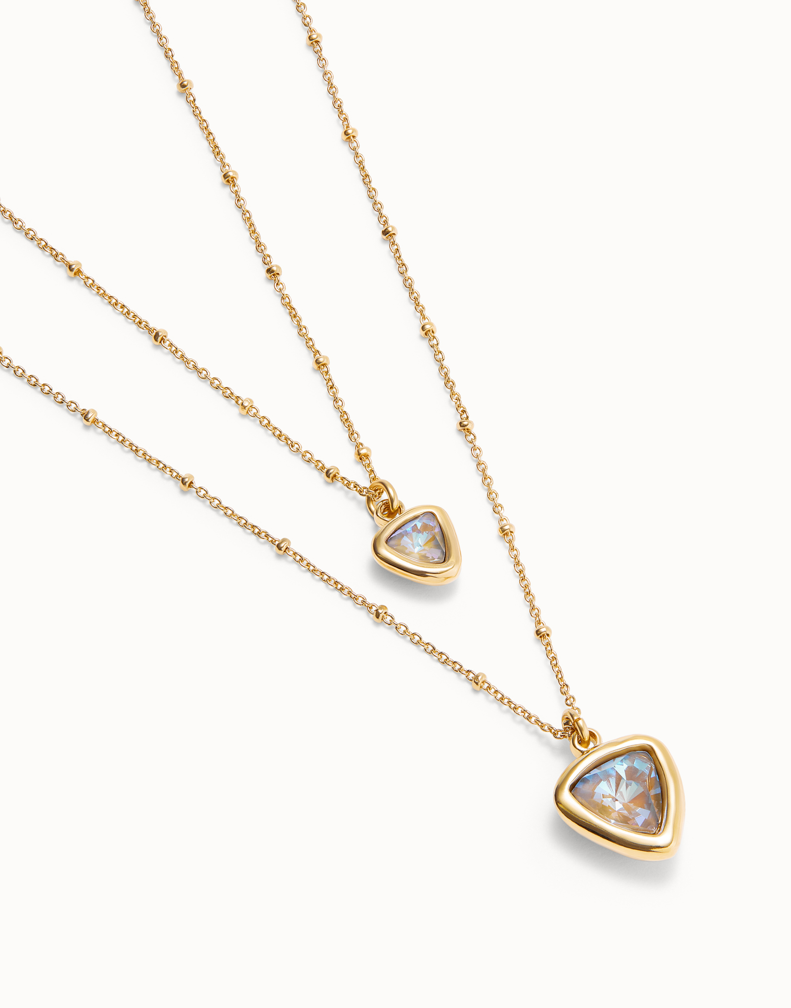 Colgante bañado en oro 18k con doble cadena y triángulo de cristal, Dorado, large thumbnail