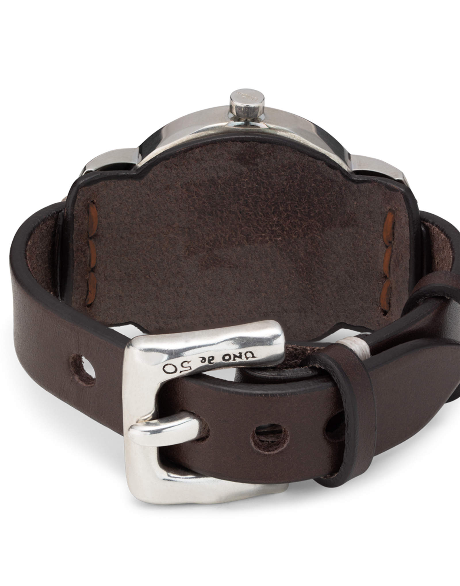 Sterling silver-plated leather and metal watch for men, Silver, large thumbnail