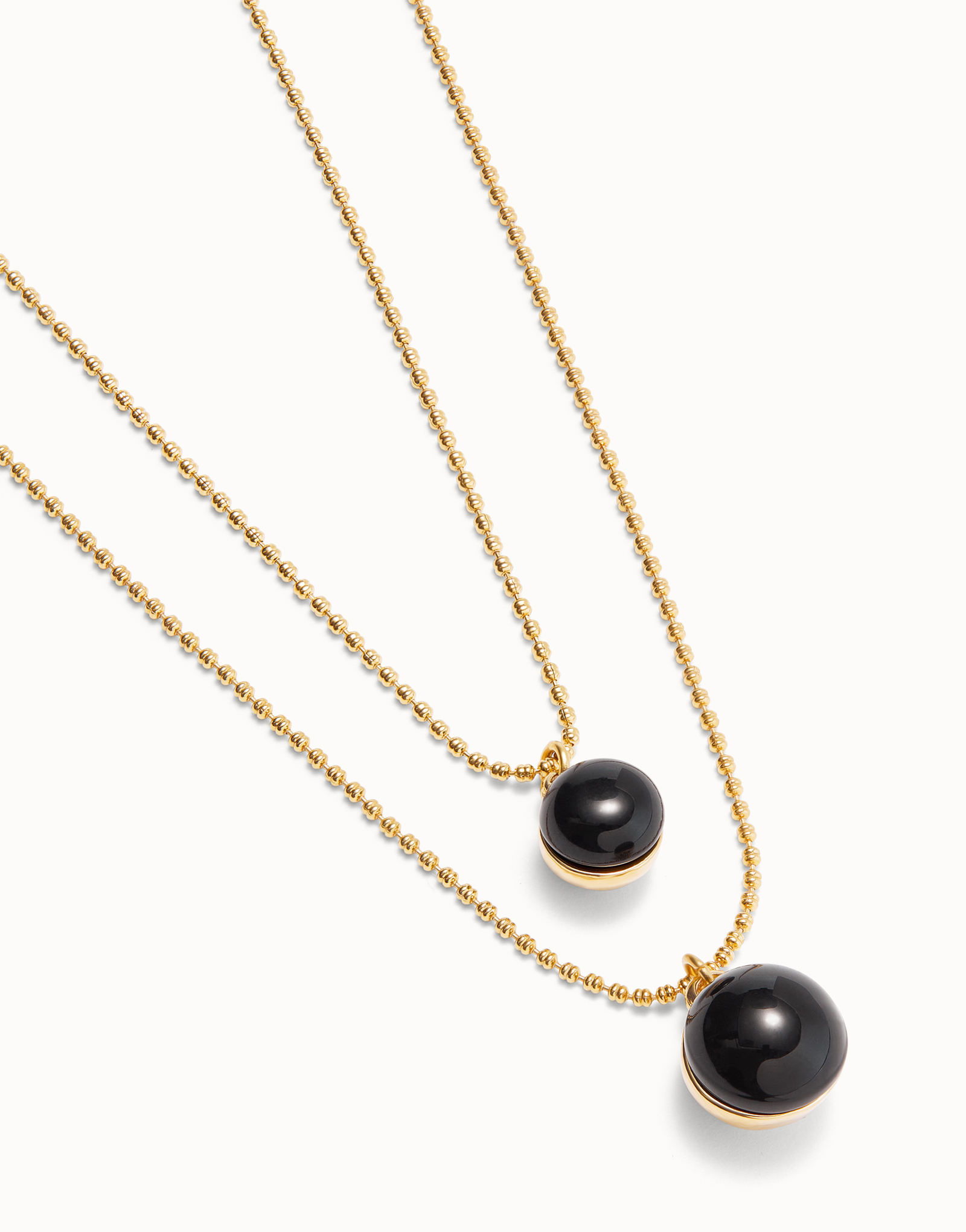 Multi-layer pendant link necklace with black murano glass, Golden, large thumbnail