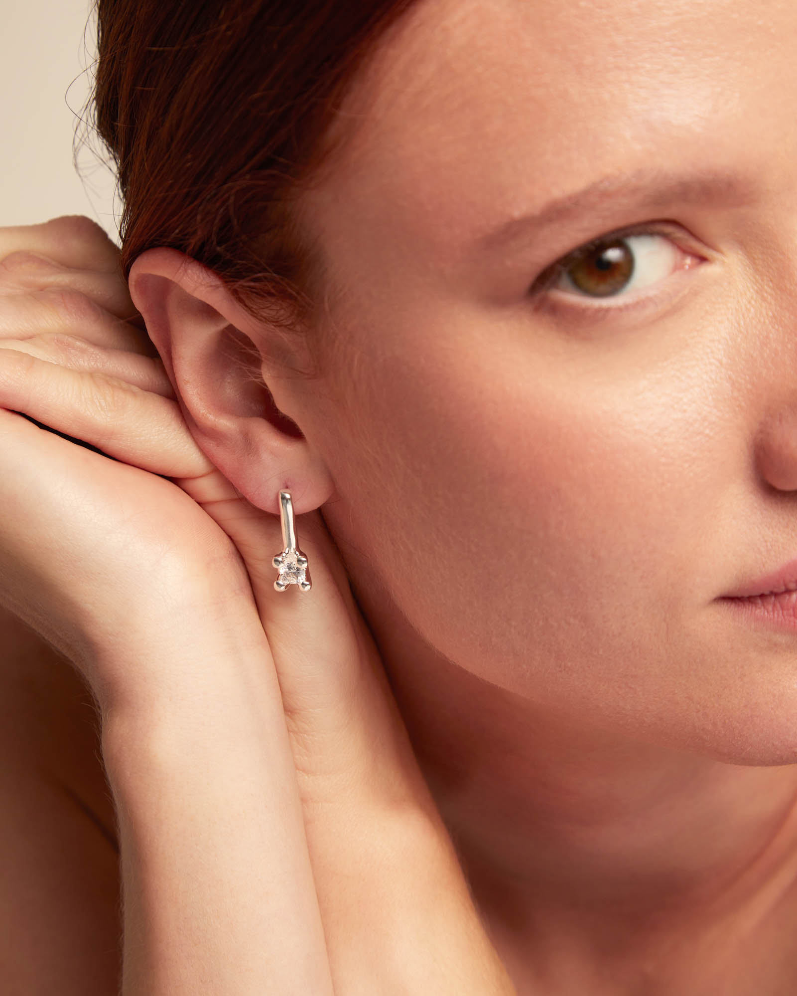 Drop earrings with white cubic zirconia, Silver, large thumbnail