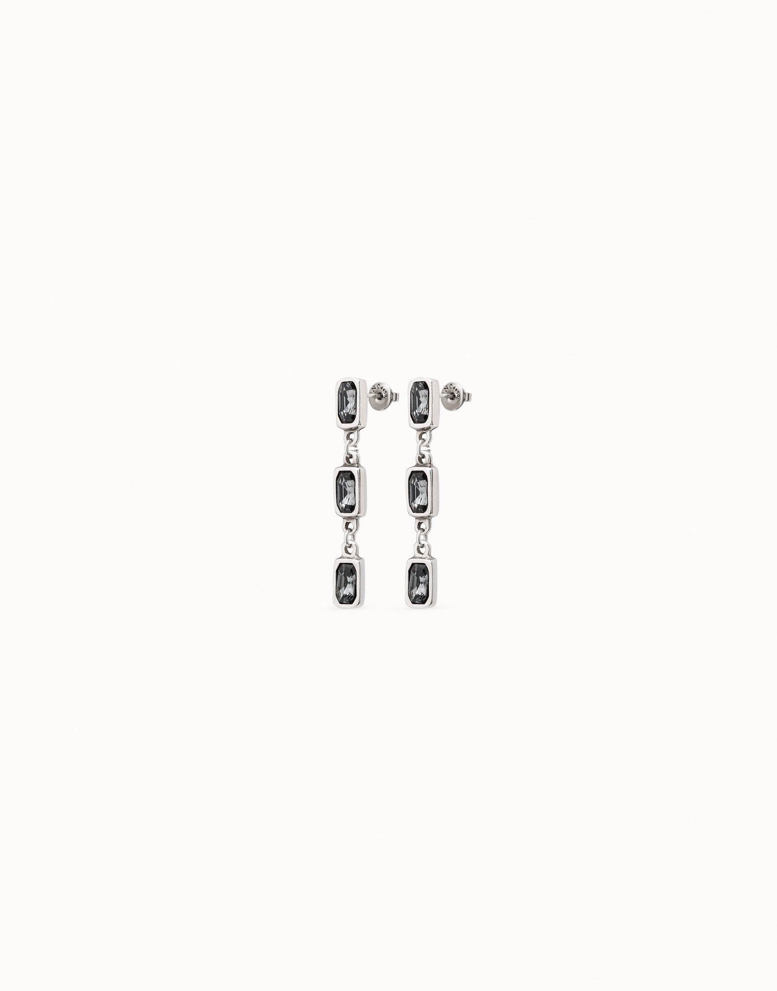 Drop earrings with gray crystals, Silver, large thumbnail