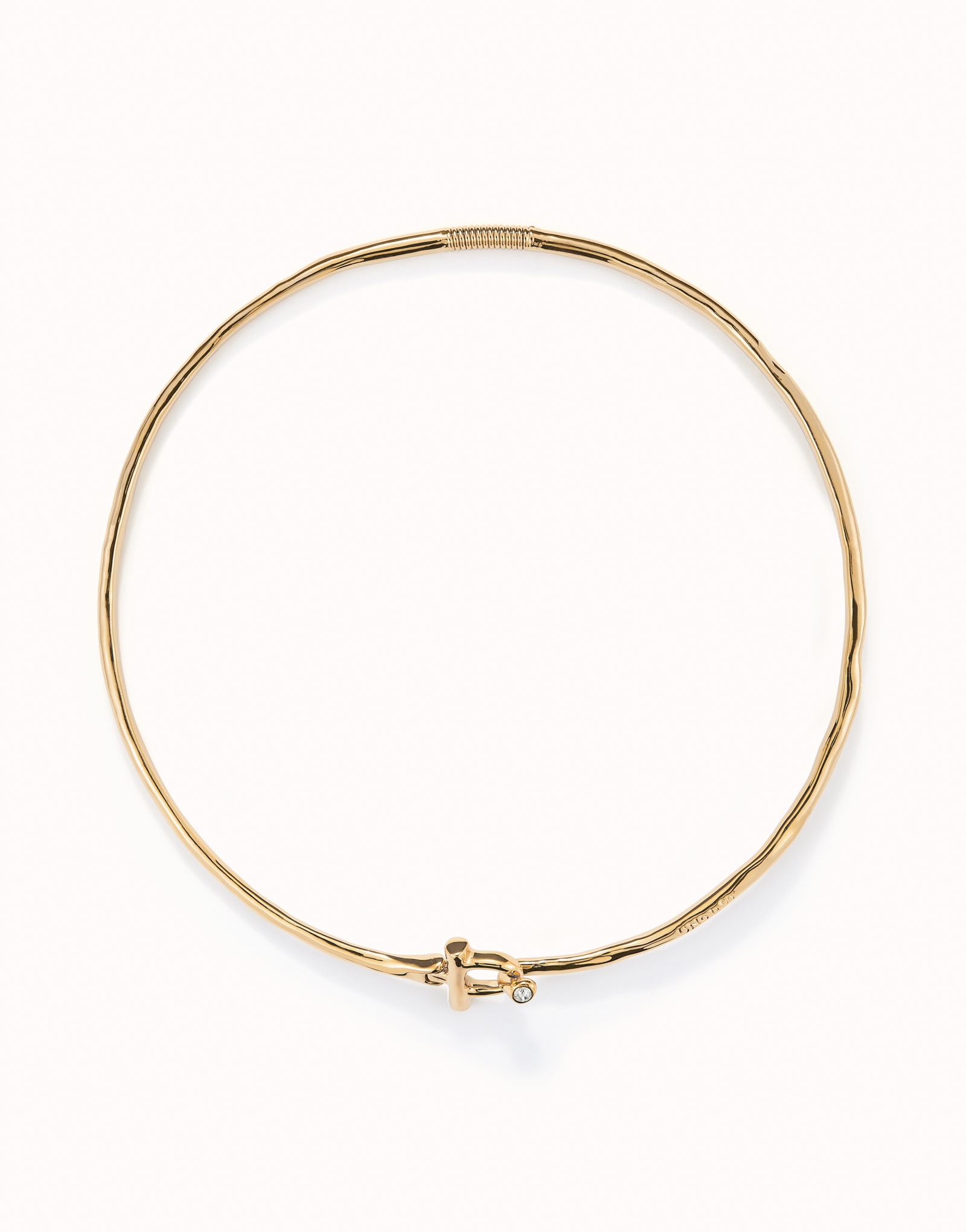 Collier rigide avec fermoir frontal double plaqué or 18 carats avec topaze blanc, Or, large thumbnail