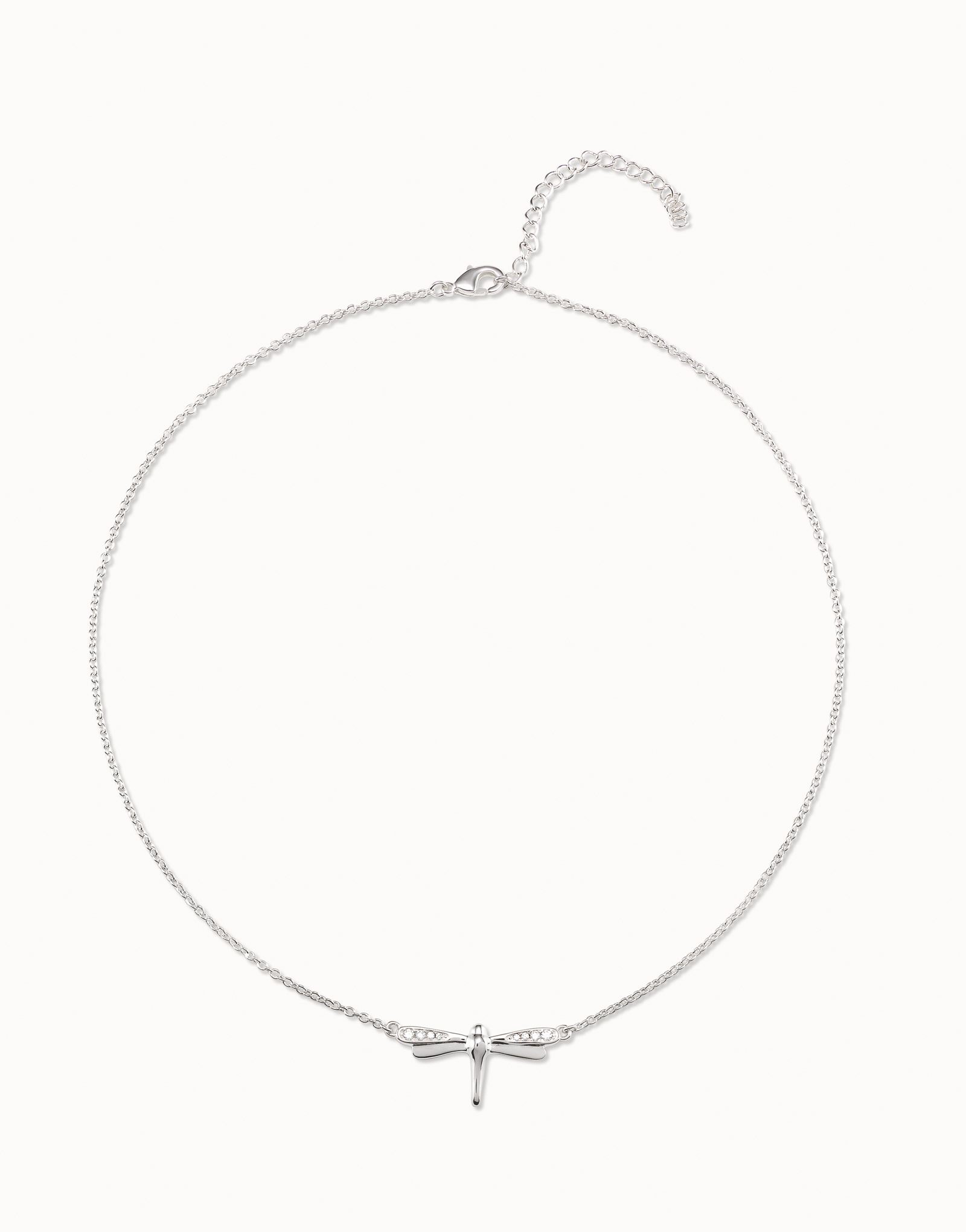 Collar bañado en plata de ley con forma de libélula pequeña con topacios, Plateado, large thumbnail
