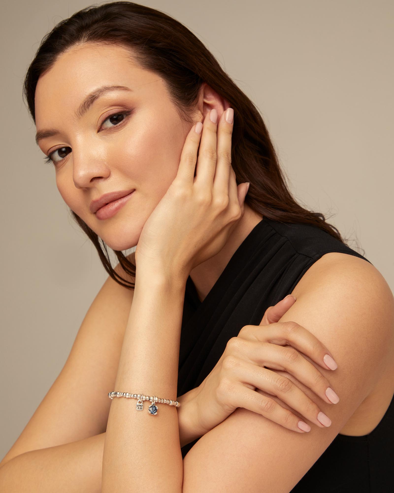 Bracciale placcato argento Sterling con perla e cristallo blu, Argent, large thumbnail