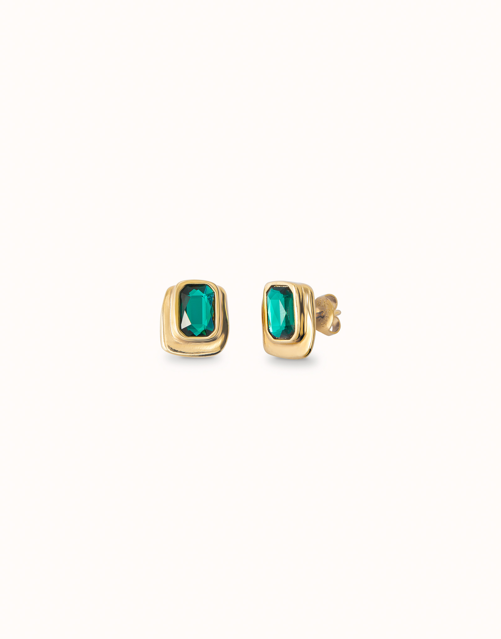 Stud earrings with green crystal, Golden, large thumbnail
