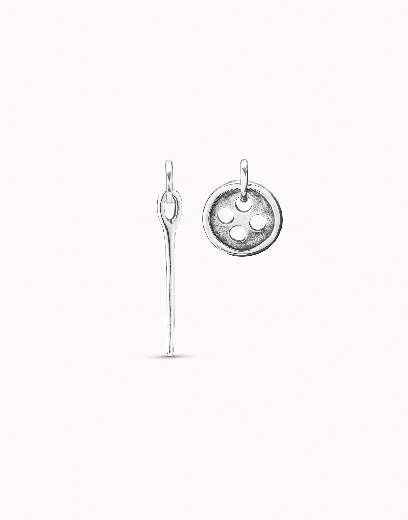 Needle and button earrings, Silver, large thumbnail