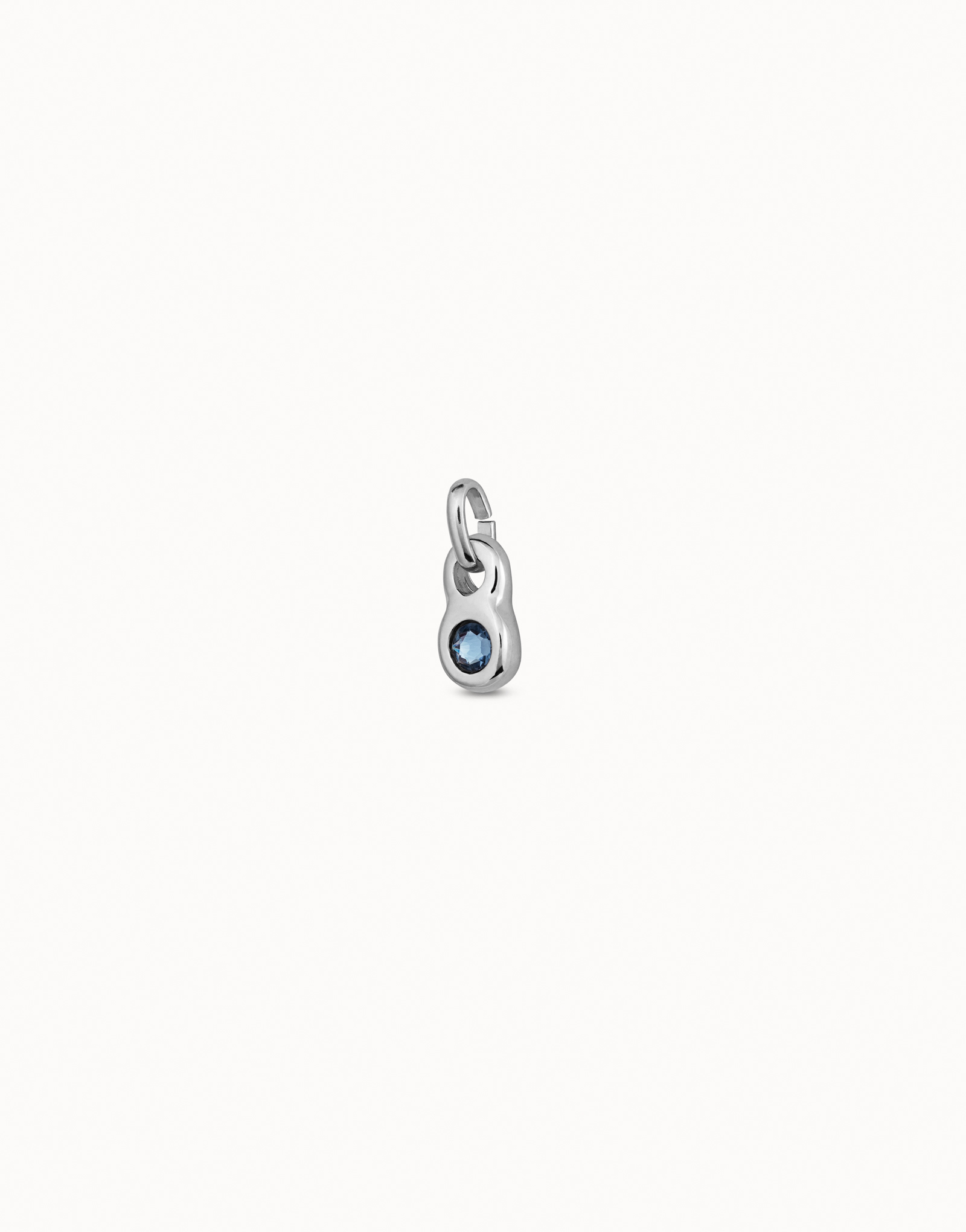 Round shaped Charm with a blue crystal, Silver, large thumbnail