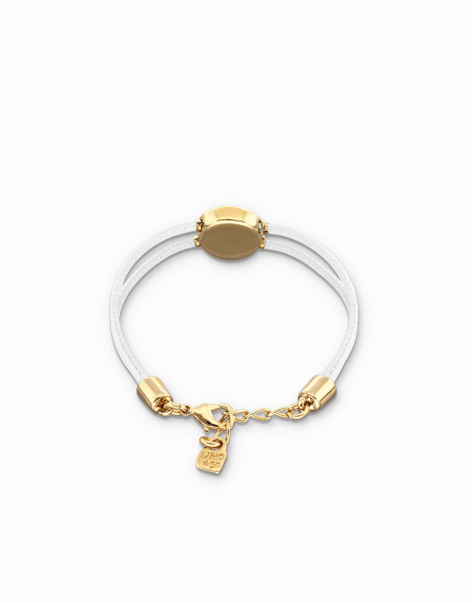 Double white leather birthstone bracelet with eye, Golden, large thumbnail