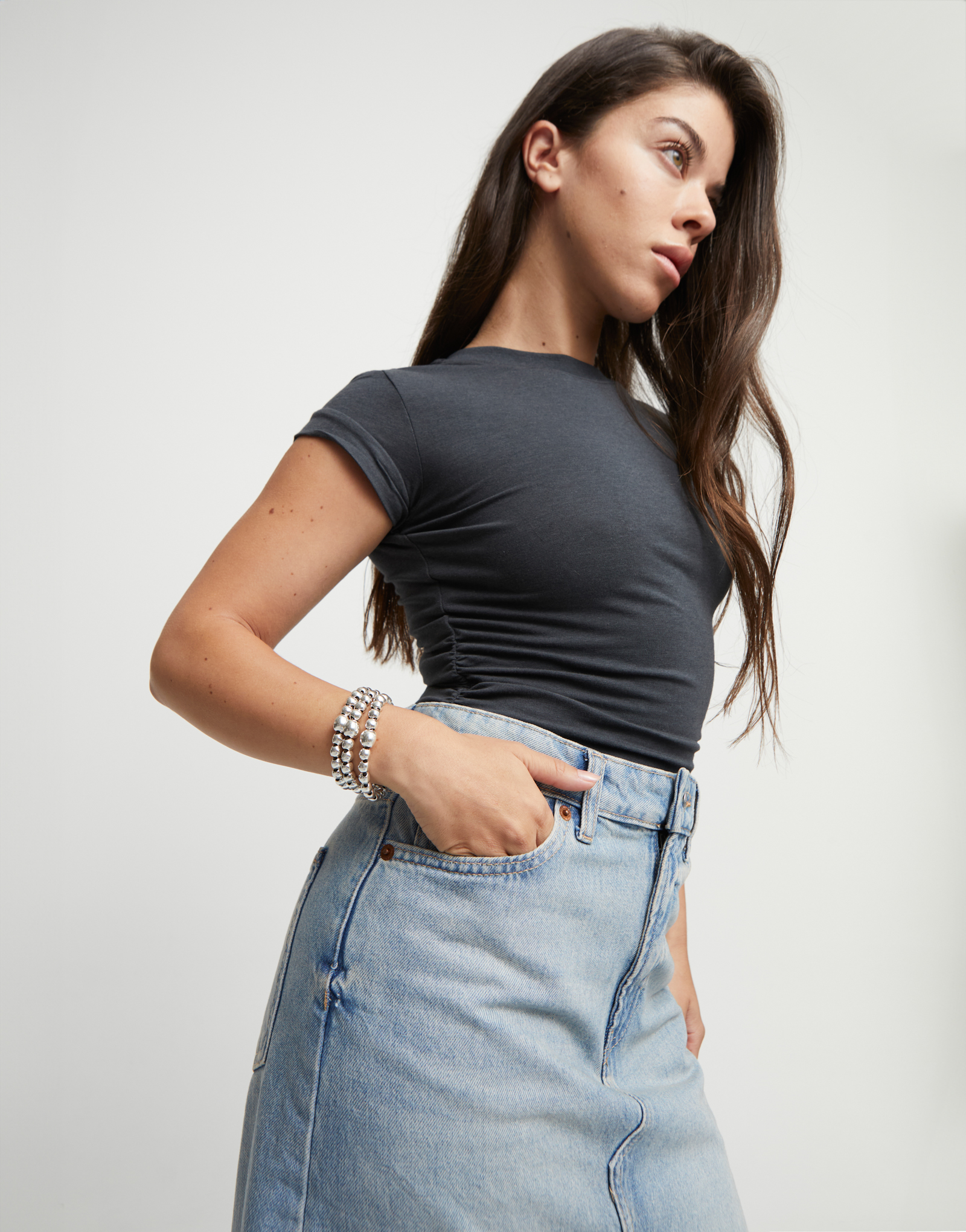 Three strand beaded leather bracelet, Silver, large thumbnail