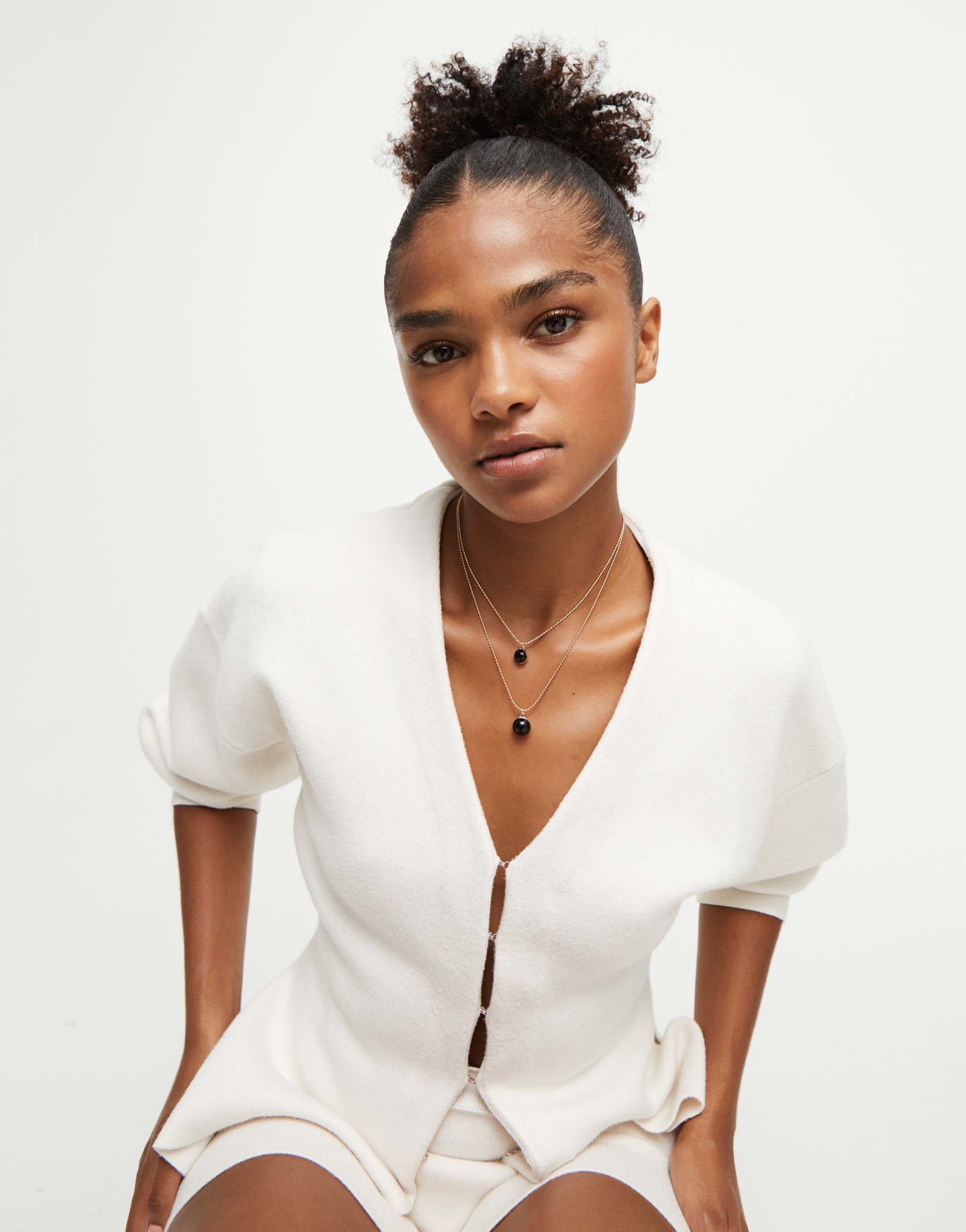 Multi-layer pendant link necklace with black murano glass, Golden, large thumbnail