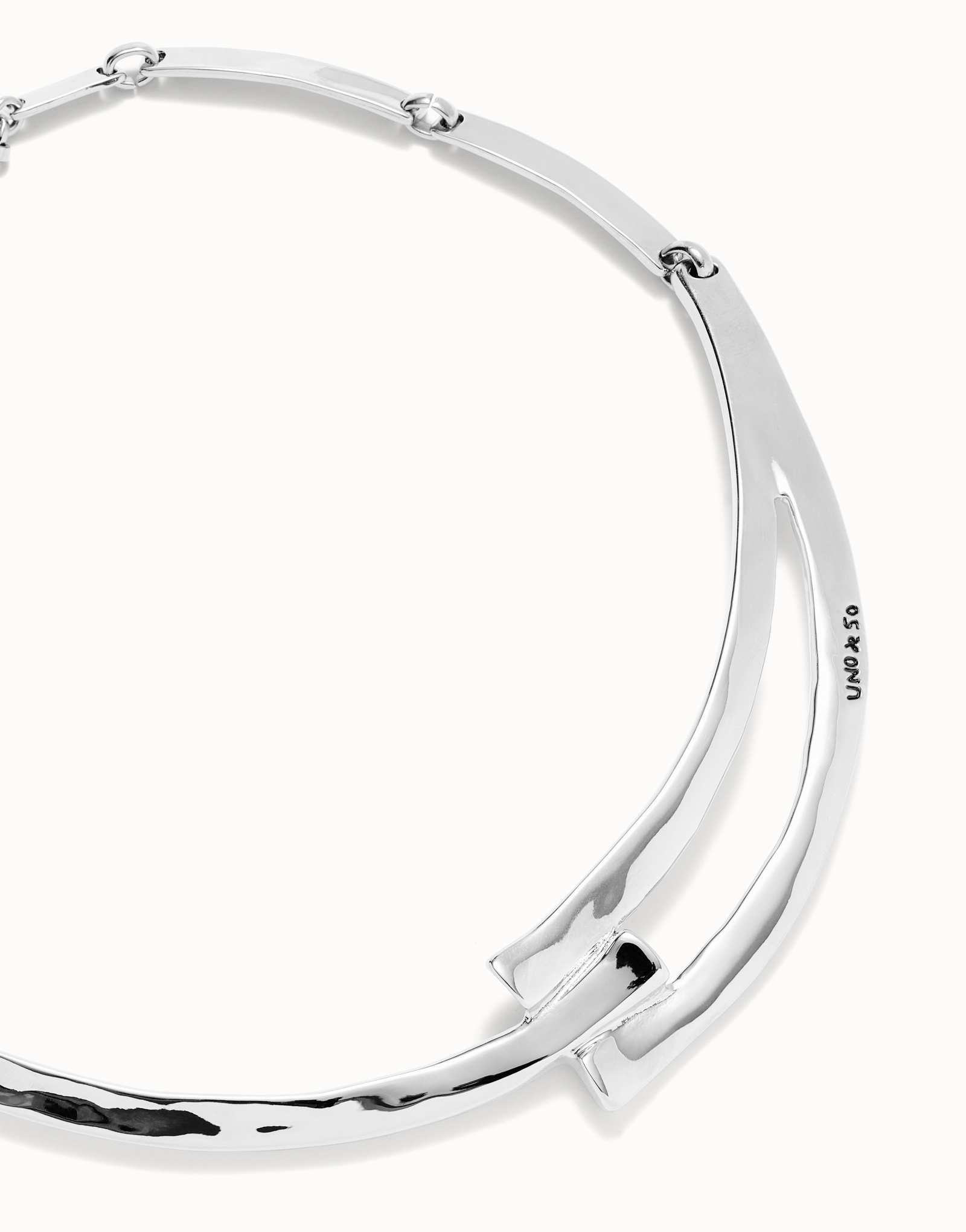 Collar rígido bañado en plata de ley y formas geométricas, Plateado, large thumbnail