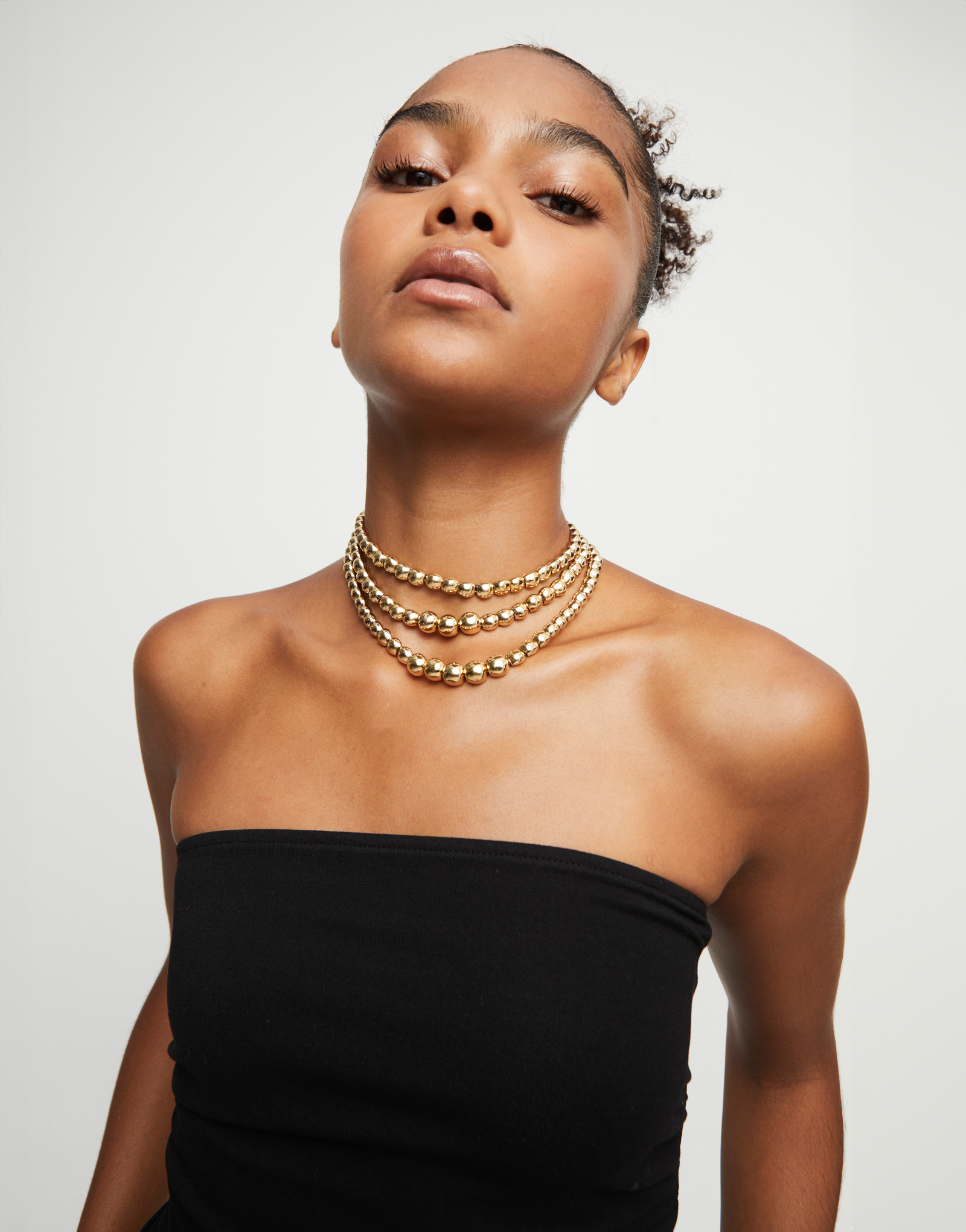 Three strand short beaded necklace, Golden, large thumbnail