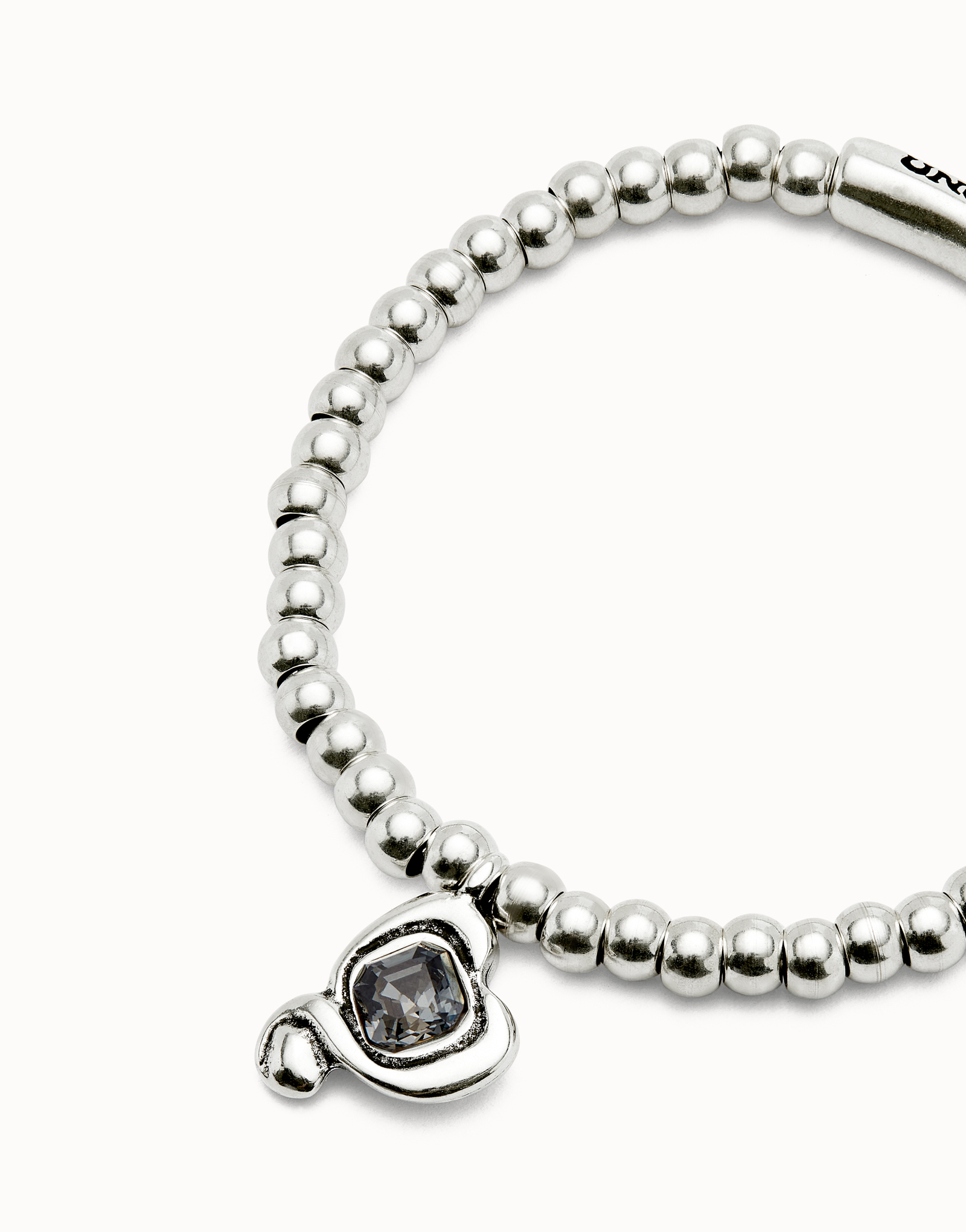 Bracciale a sfere placcate argento Sterling con cuore con cristallo nero, Argent, large thumbnail