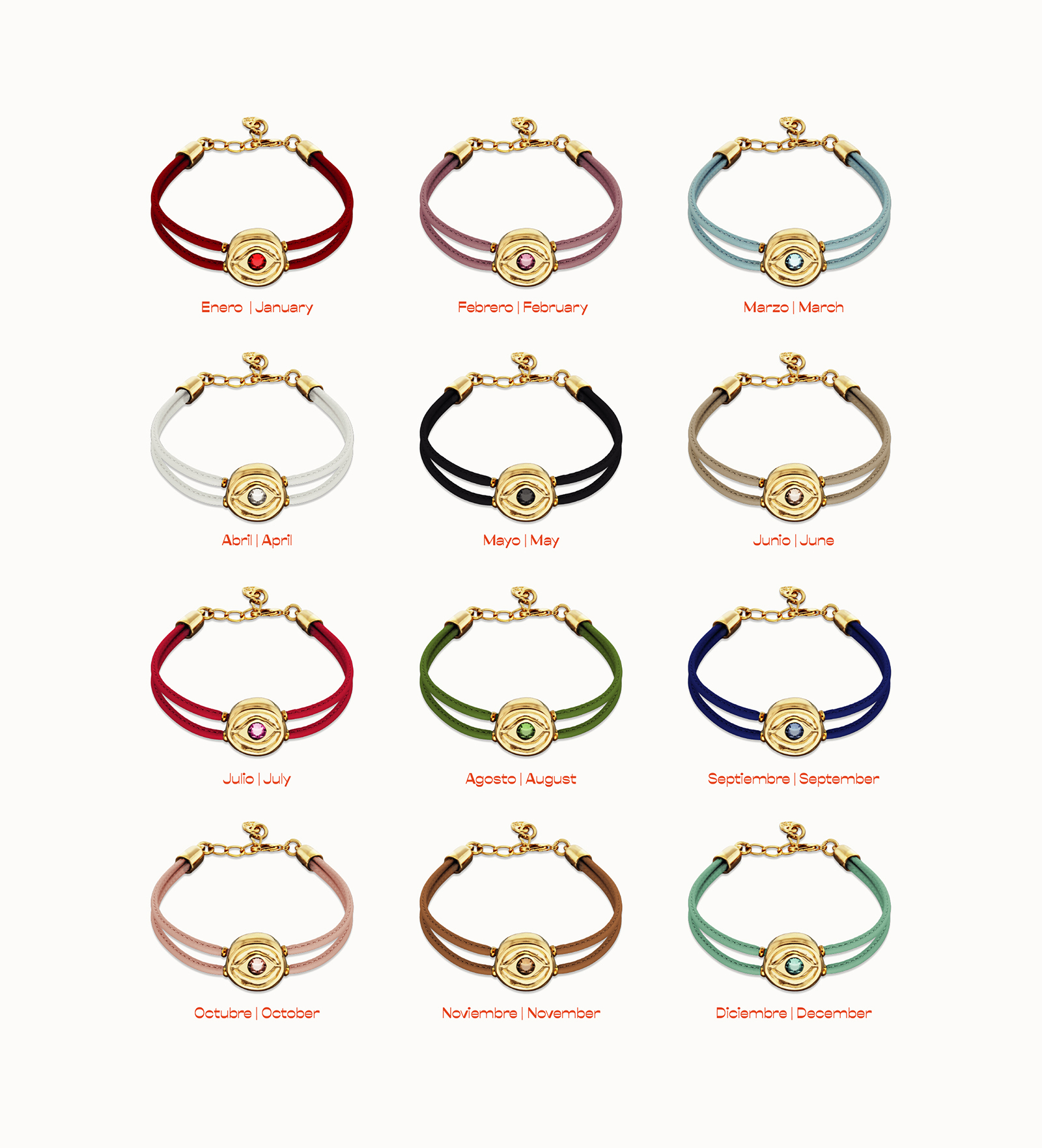 Double blue leather birthstone bracelet with eye, Silver, large thumbnail